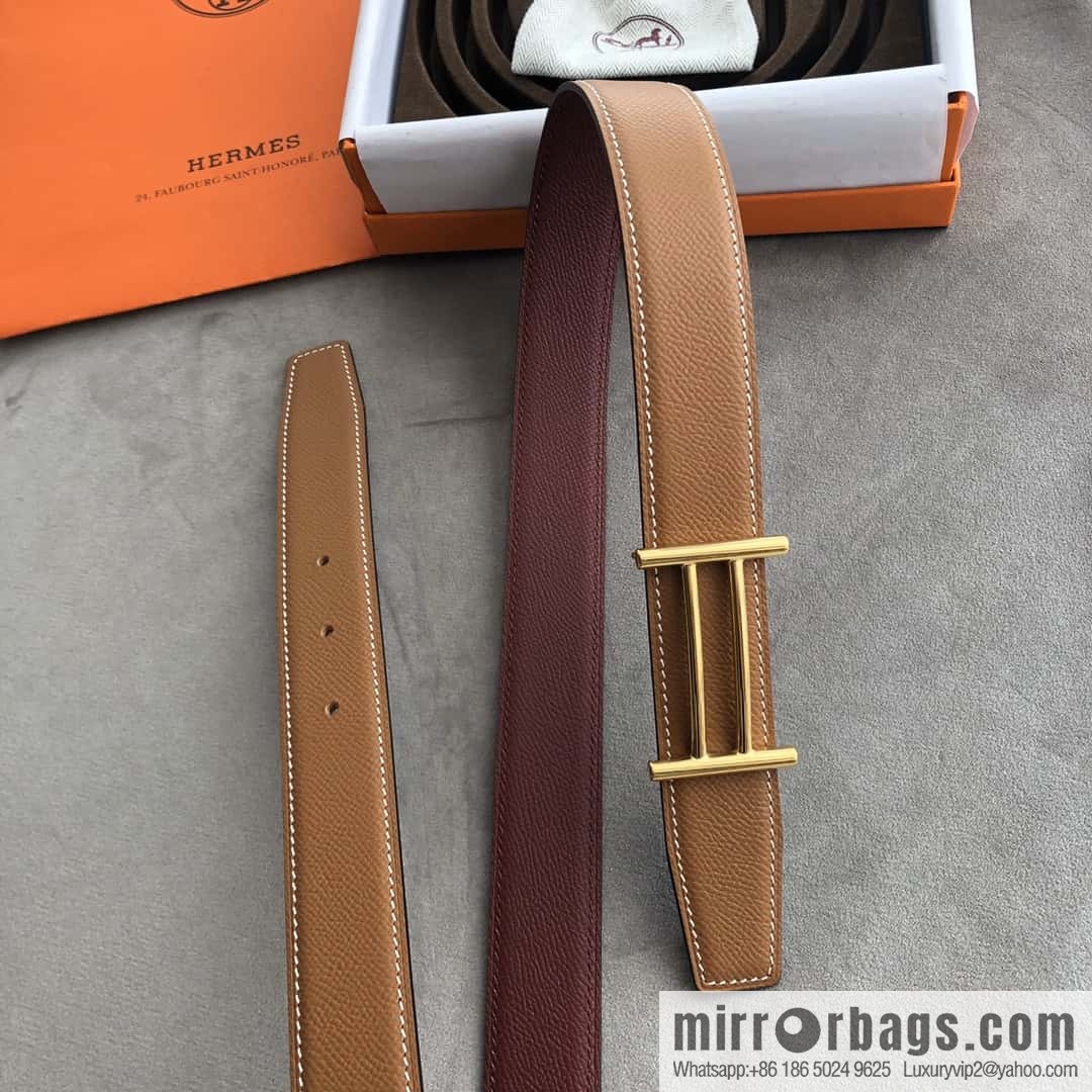 Hermes Hermes, the most ramped knight buckle, double-sided palm pattern original leather belt 32mm