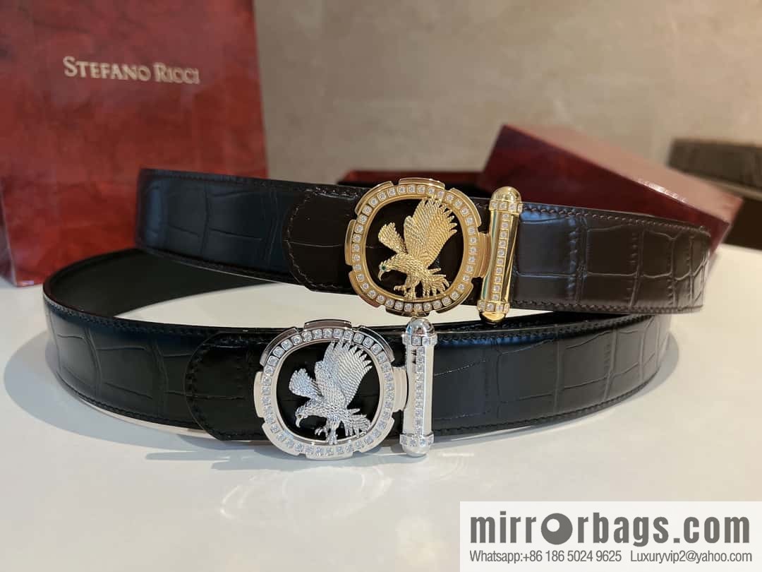 STEFANO RICCI STEFANO RICCI STEFANO RICCI Classic New Stainless Steel Eagle Head with Diamond Buckle 3.8cm Men's Belt