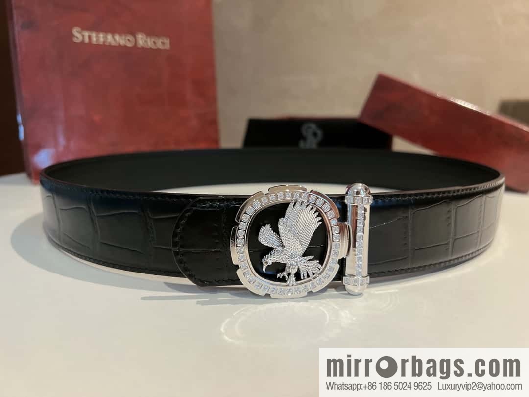 STEFANO RICCI STEFANO RICCI STEFANO RICCI Classic New Stainless Steel Eagle Head with Diamond Buckle 3.8cm Men's Belt