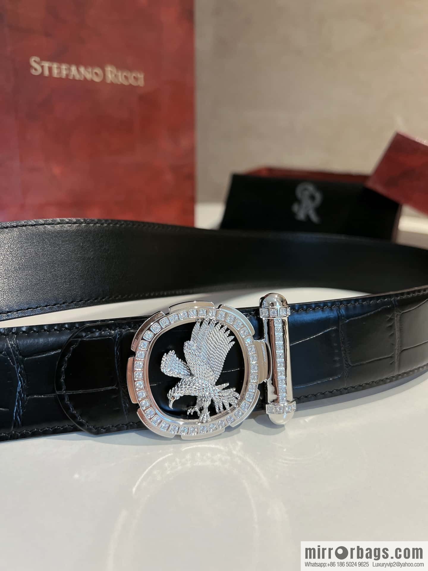 STEFANO RICCI STEFANO RICCI STEFANO RICCI Classic New Stainless Steel Eagle Head with Diamond Buckle 3.8cm Men's Belt