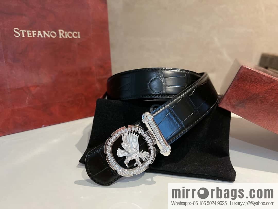 STEFANO RICCI STEFANO RICCI STEFANO RICCI Classic New Stainless Steel Eagle Head with Diamond Buckle 3.8cm Men's Belt