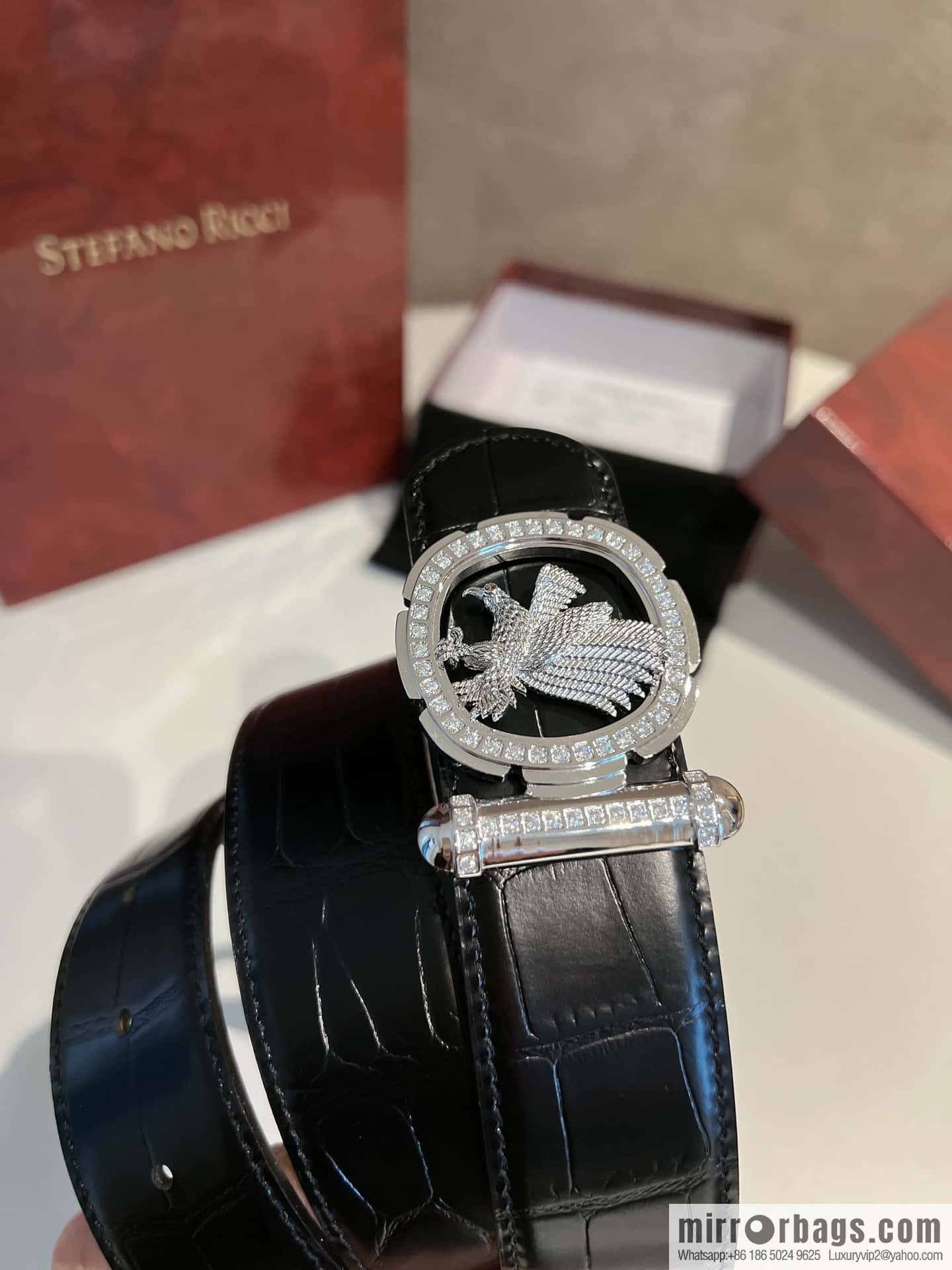 STEFANO RICCI STEFANO RICCI STEFANO RICCI Classic New Stainless Steel Eagle Head with Diamond Buckle 3.8cm Men's Belt