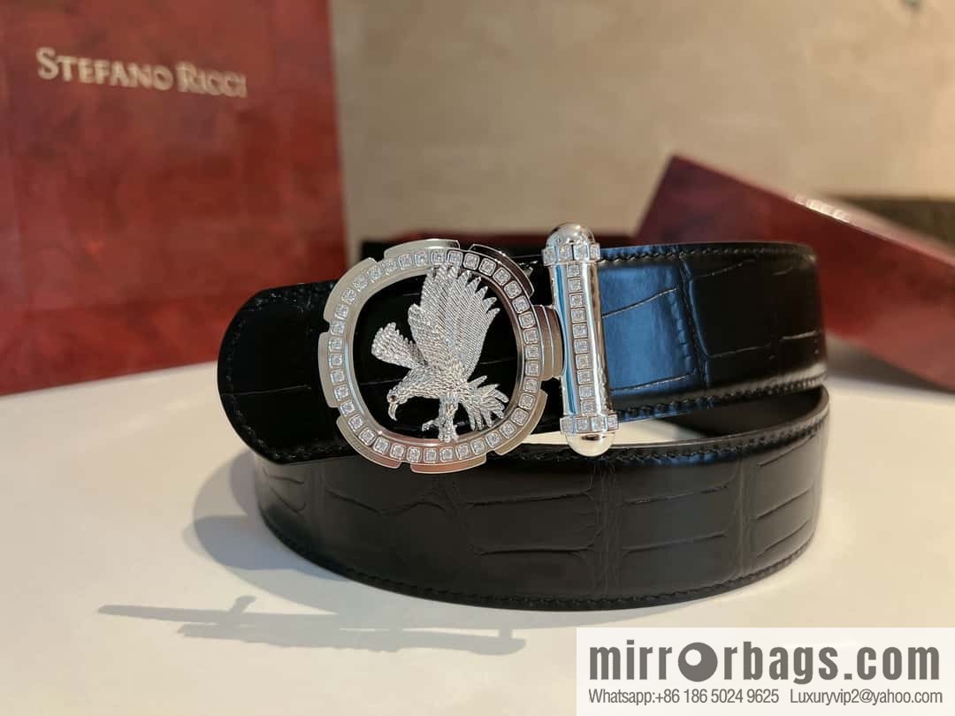 STEFANO RICCI STEFANO RICCI STEFANO RICCI Classic New Stainless Steel Eagle Head with Diamond Buckle 3.8cm Men's Belt
