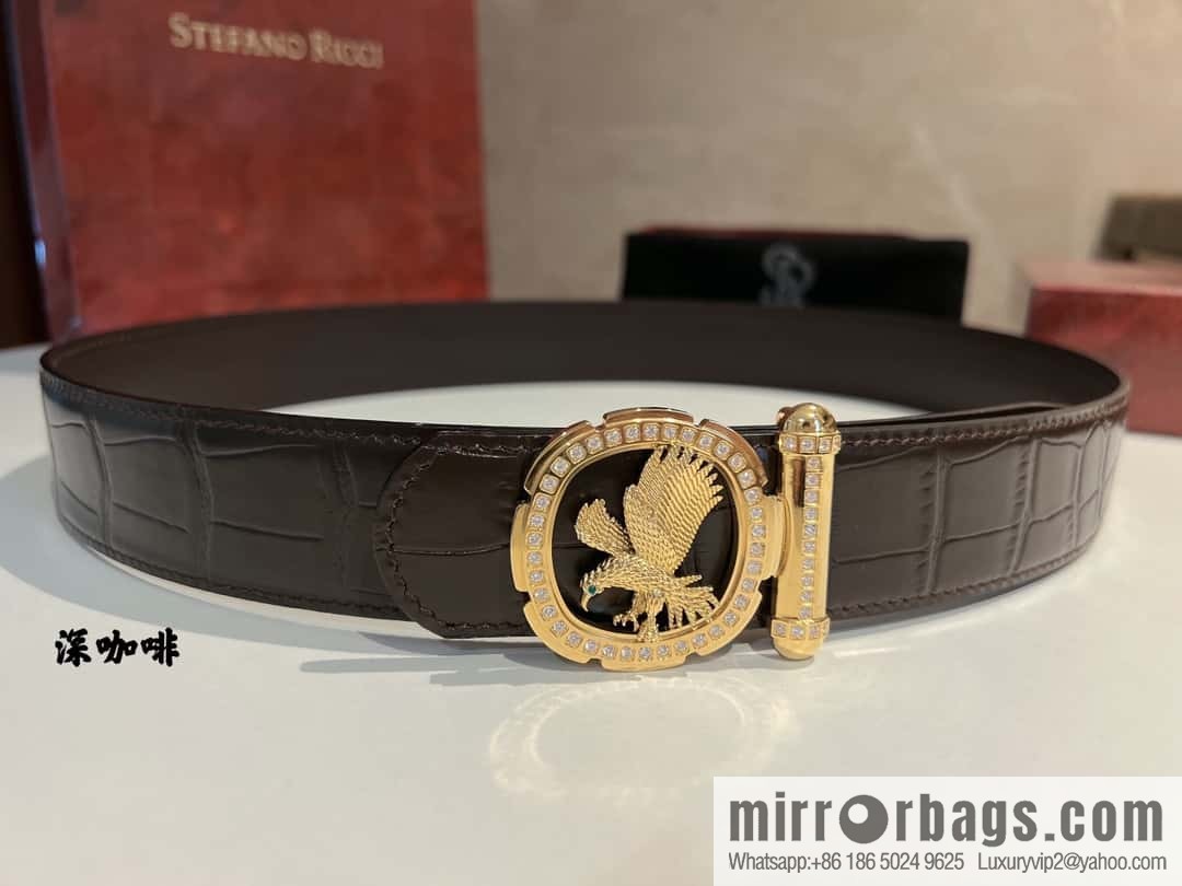 STEFANO RICCI STEFANO RICCI STEFANO RICCI Classic New Stainless Steel Eagle Head with Diamond Buckle 3.8cm Men's Belt