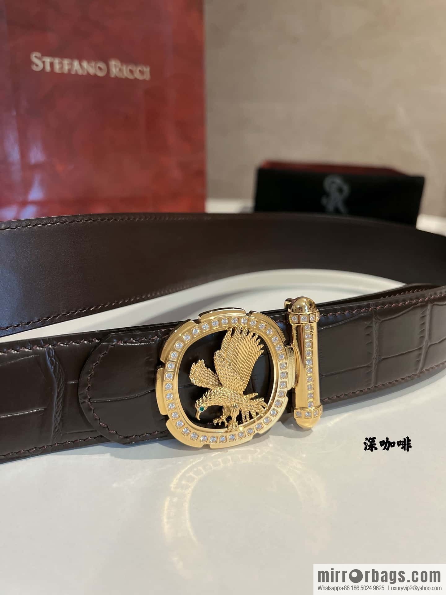 STEFANO RICCI STEFANO RICCI STEFANO RICCI Classic New Stainless Steel Eagle Head with Diamond Buckle 3.8cm Men's Belt