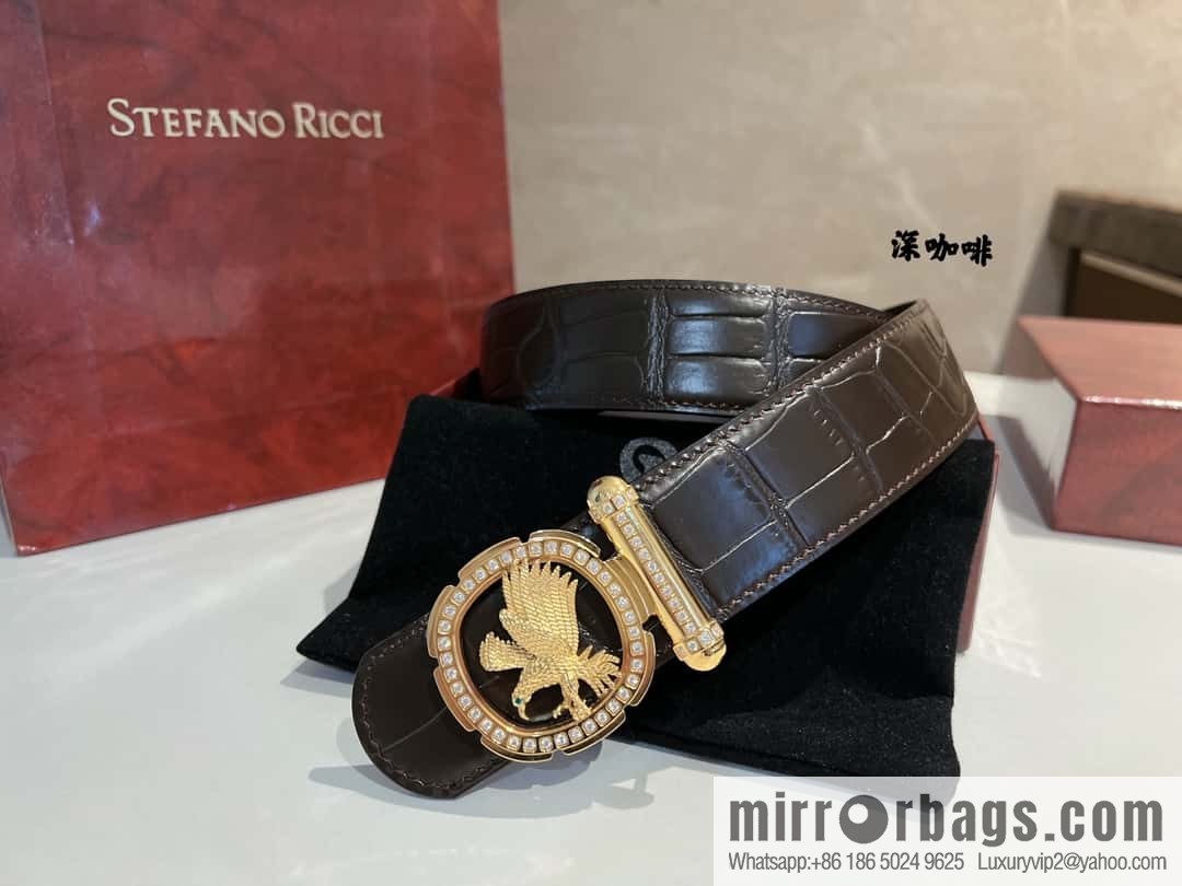 STEFANO RICCI STEFANO RICCI STEFANO RICCI Classic New Stainless Steel Eagle Head with Diamond Buckle 3.8cm Men's Belt