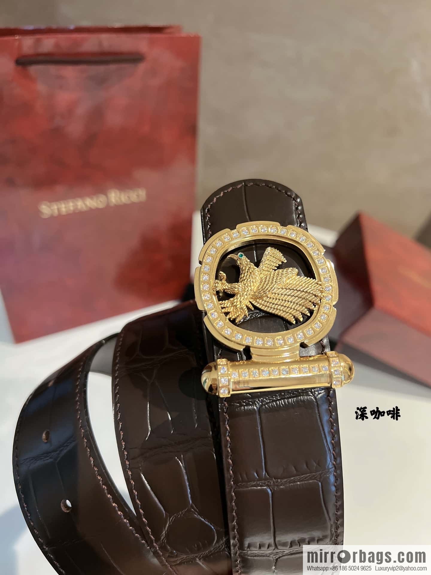 STEFANO RICCI STEFANO RICCI STEFANO RICCI Classic New Stainless Steel Eagle Head with Diamond Buckle 3.8cm Men's Belt