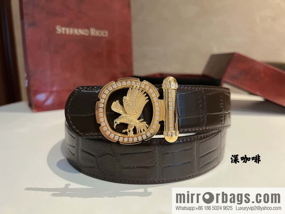 STEFANO RICCI STEFANO RICCI STEFANO RICCI Classic New Stainless Steel Eagle Head with Diamond Buckle 3.8cm Men's Belt