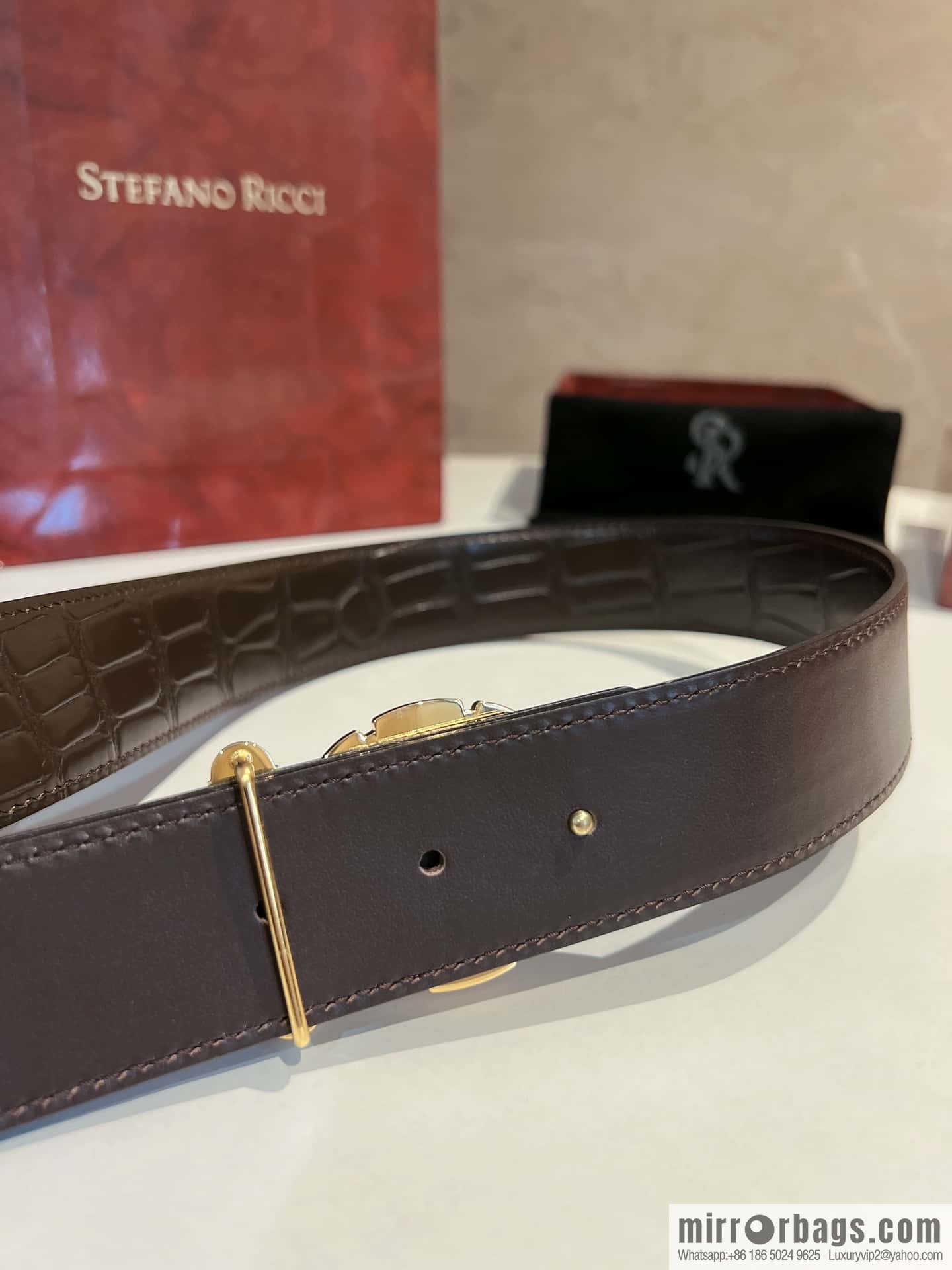 STEFANO RICCI STEFANO RICCI STEFANO RICCI Classic New Stainless Steel Eagle Head with Diamond Buckle 3.8cm Men's Belt