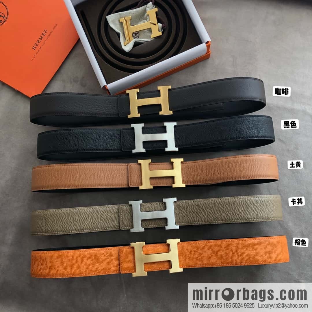 Hermes Hermes, stainless steel 316H metal buckle, palm pattern original leather belt 3.8cm