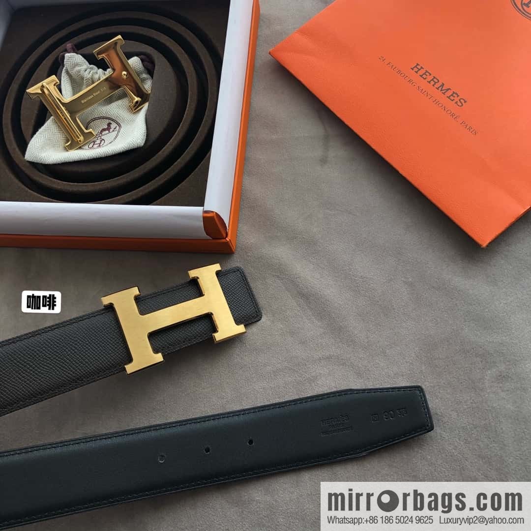 Hermes Hermes, stainless steel 316H metal buckle, palm pattern original leather belt 3.8cm
