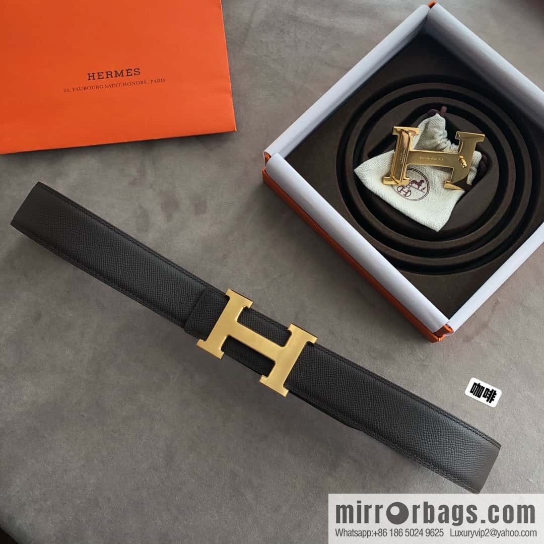 Hermes Hermes, stainless steel 316H metal buckle, palm pattern original leather belt 3.8cm