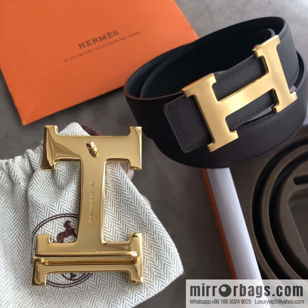 Hermes Hermes, stainless steel 316H metal buckle, palm pattern original leather belt 3.8cm
