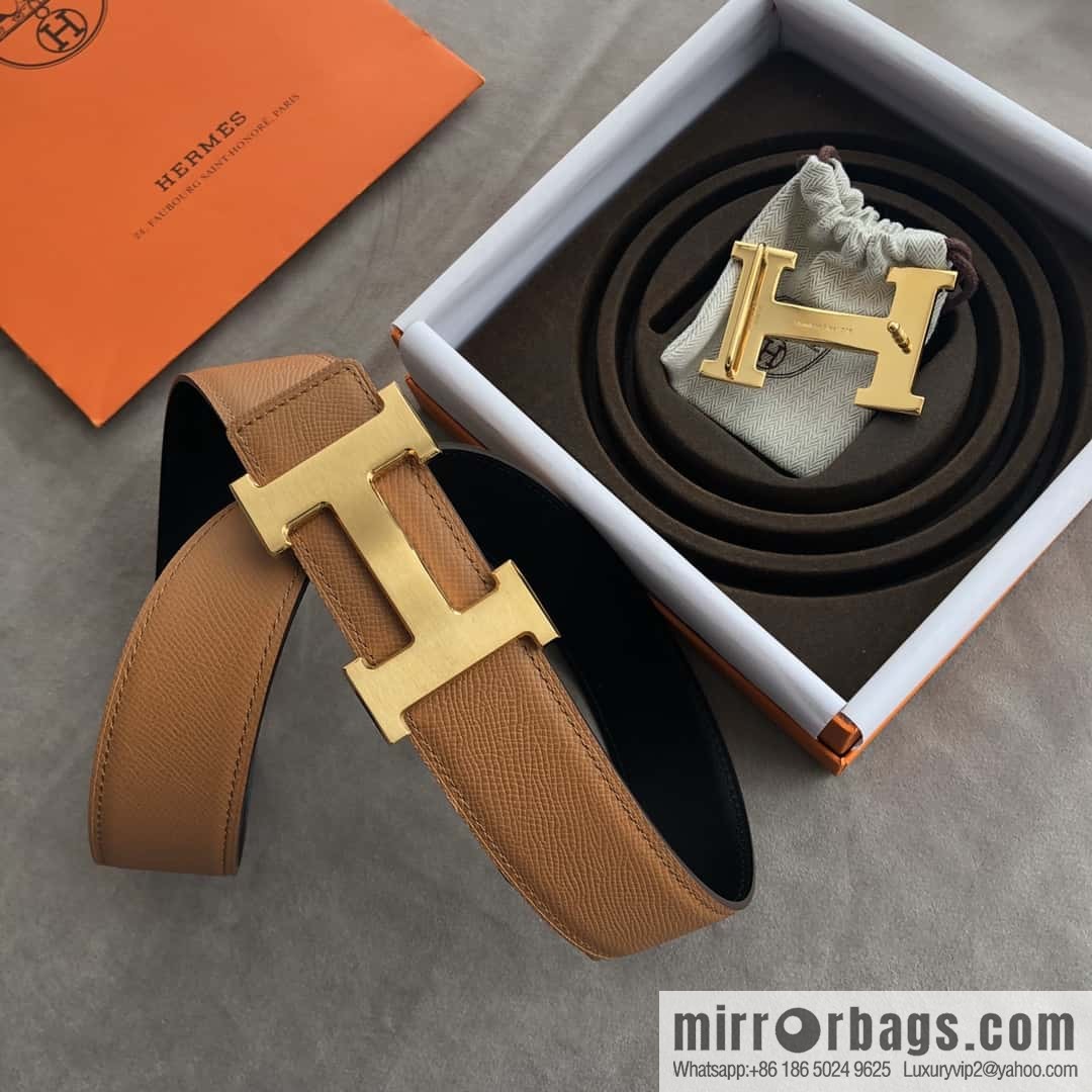 Hermes Hermes, stainless steel 316H metal buckle, palm pattern original leather belt 3.8cm
