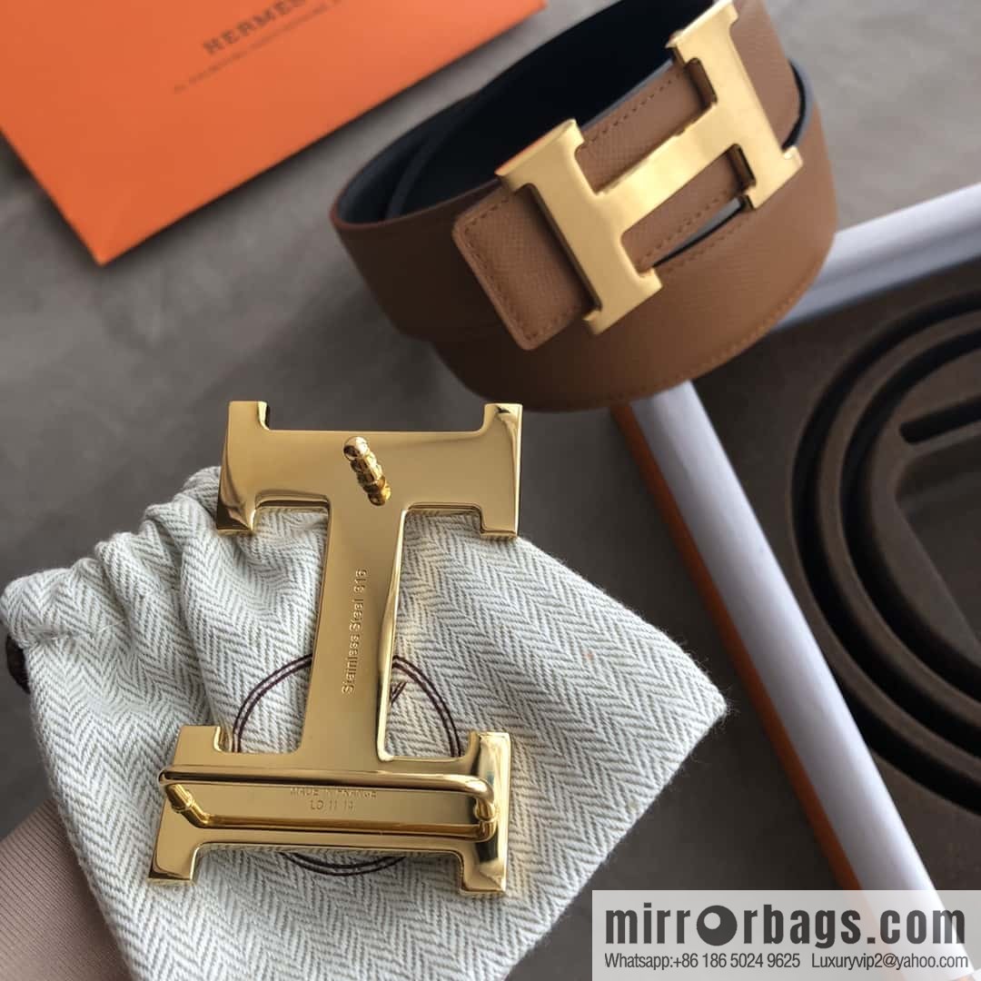 Hermes Hermes, stainless steel 316H metal buckle, palm pattern original leather belt 3.8cm