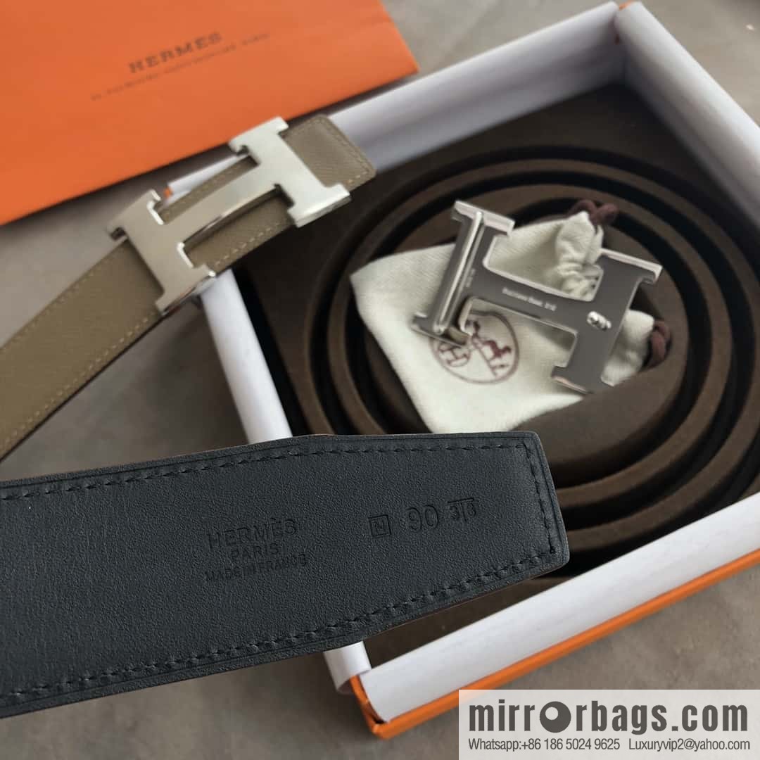 Hermes Hermes, stainless steel 316H metal buckle, palm pattern original leather belt 3.8cm