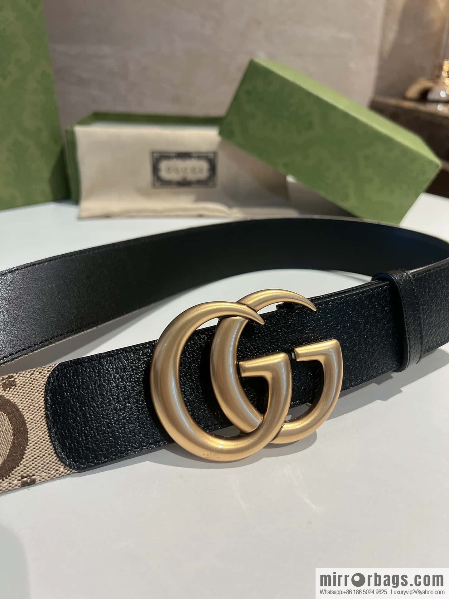GUCCI Gucci, double G letter interwoven pattern buckle wide version belt 4cm wide