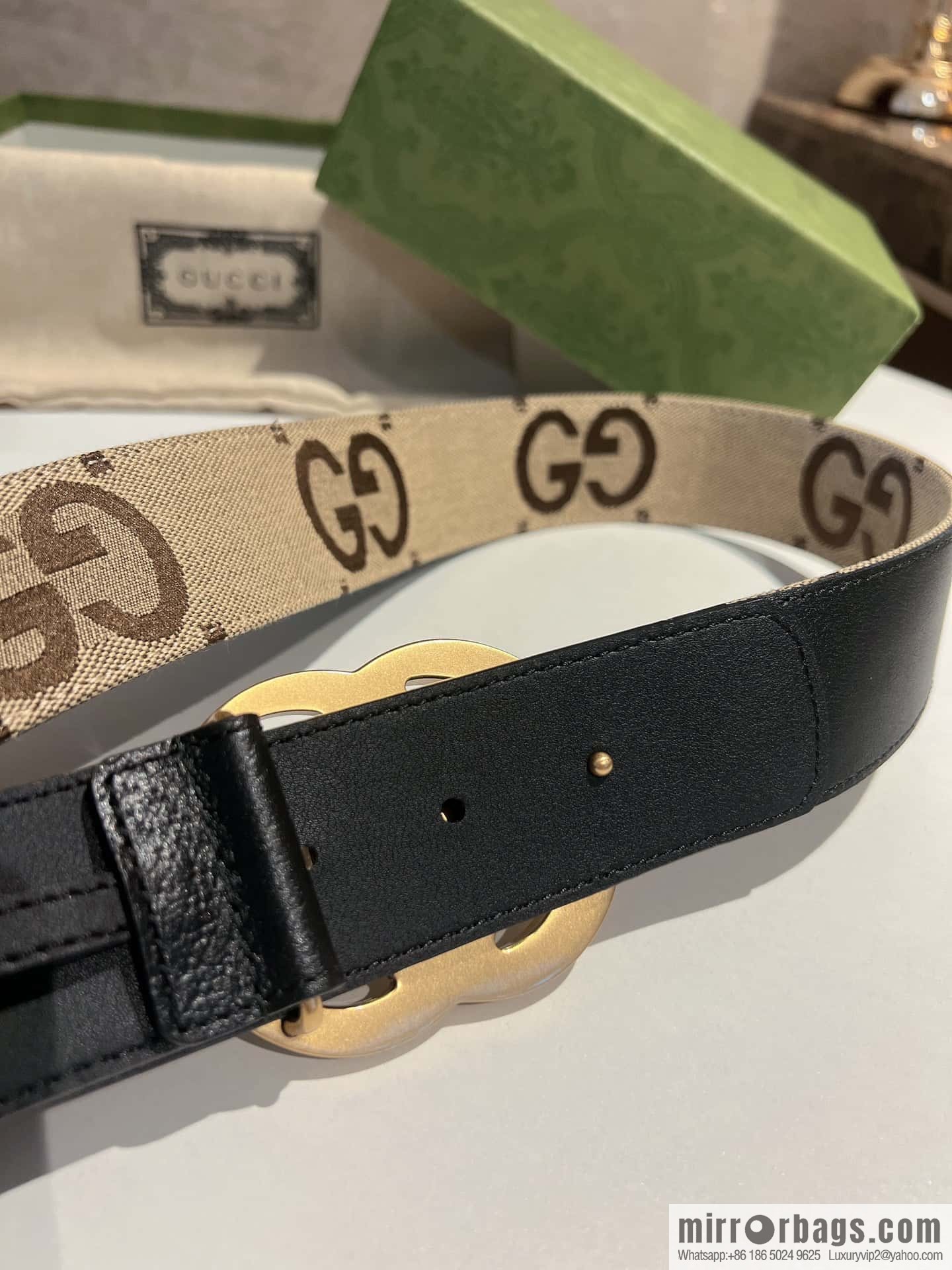 GUCCI Gucci, double G letter interwoven pattern buckle wide version belt 4cm wide