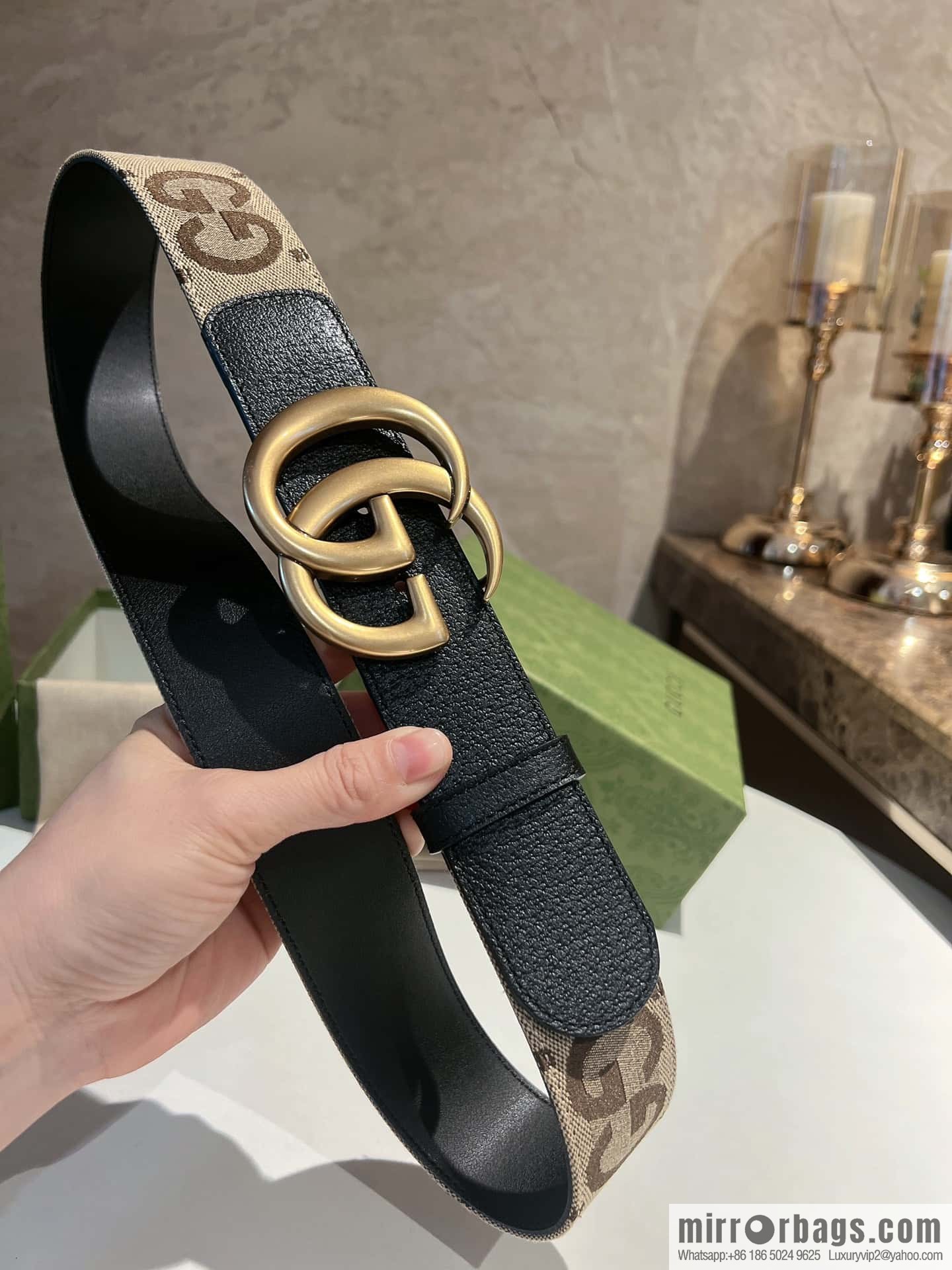 GUCCI Gucci, double G letter interwoven pattern buckle wide version belt 4cm wide