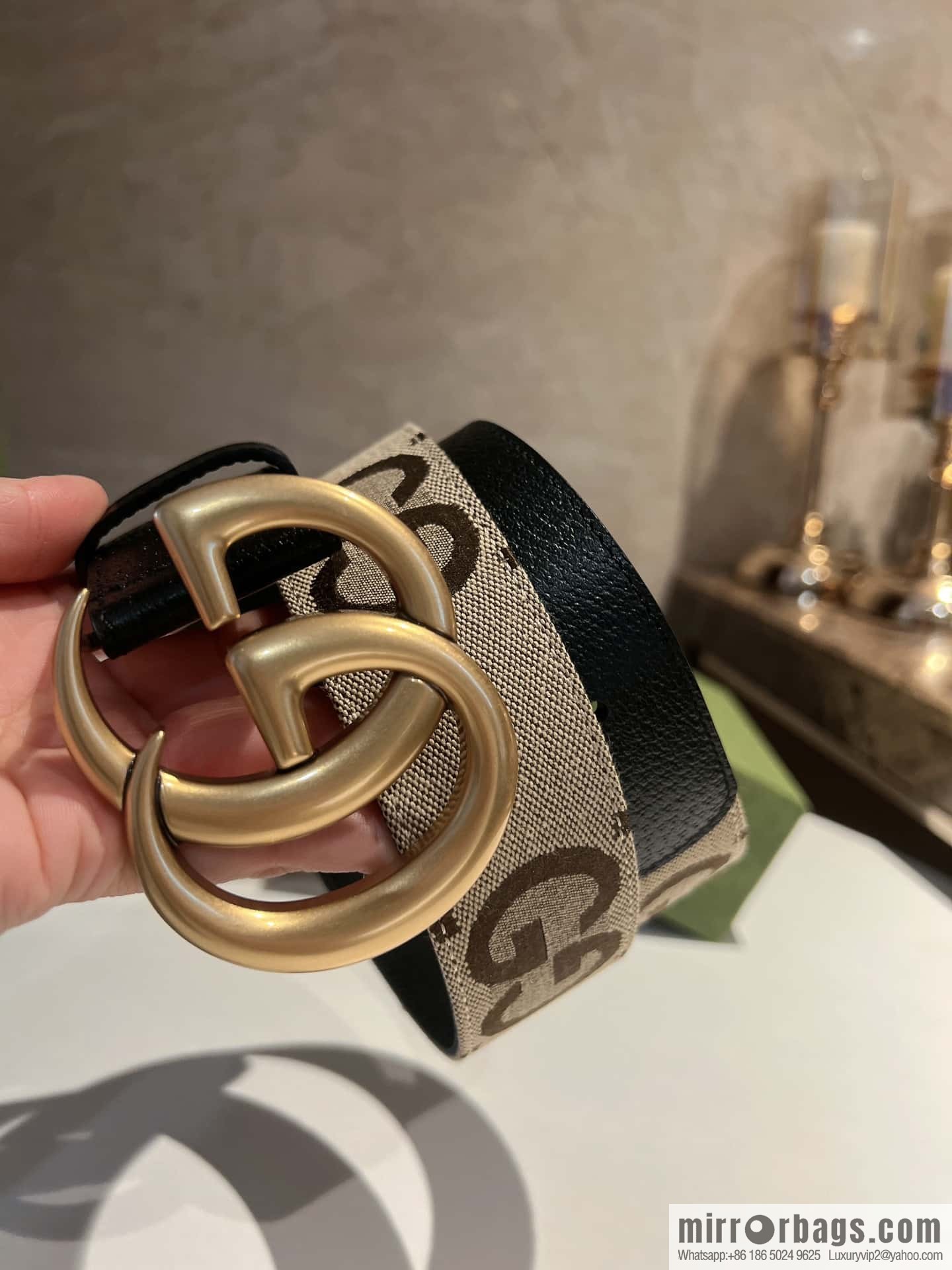 GUCCI Gucci, double G letter interwoven pattern buckle wide version belt 4cm wide