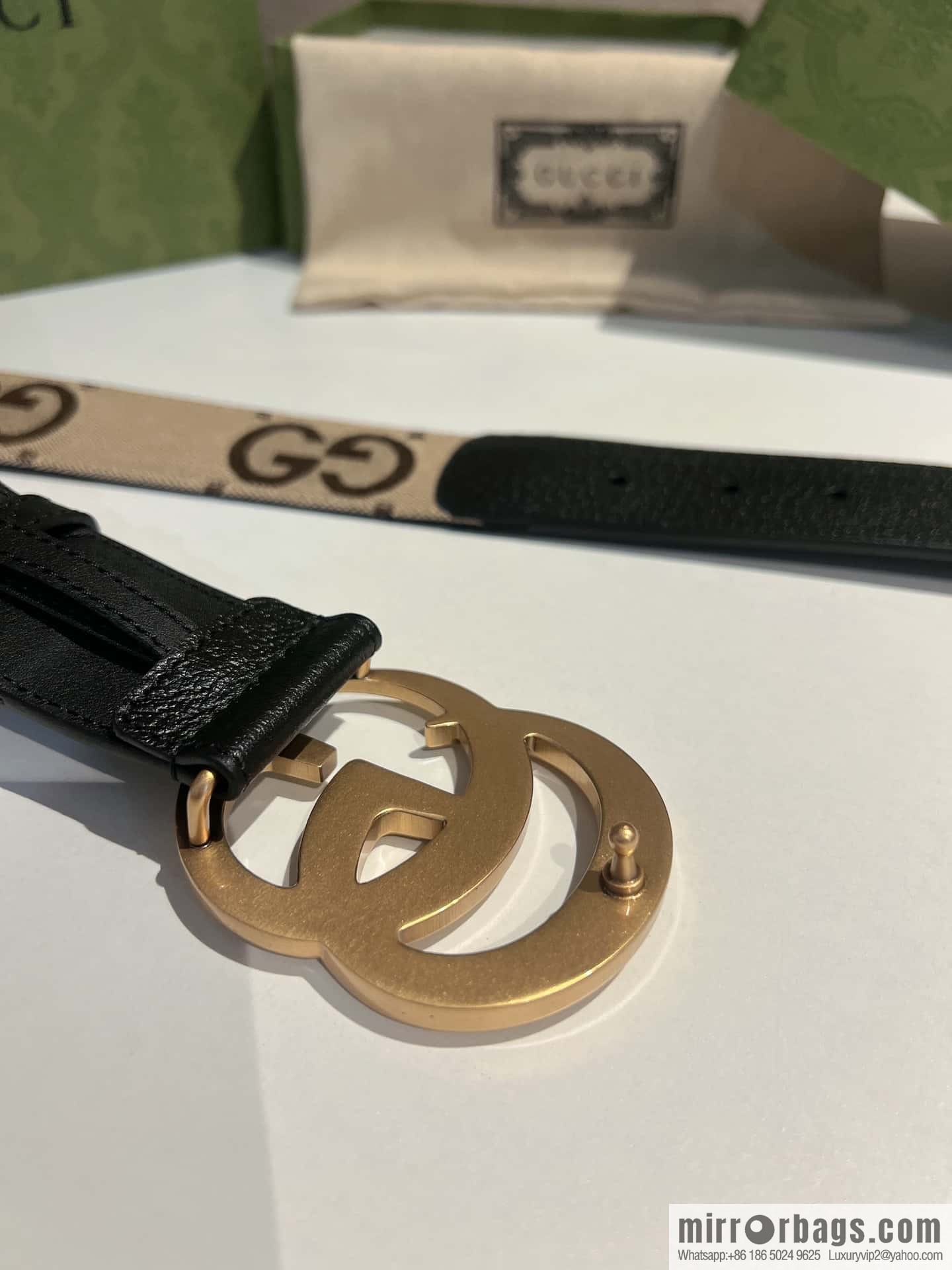 GUCCI Gucci, double G letter interwoven pattern buckle wide version belt 4cm wide