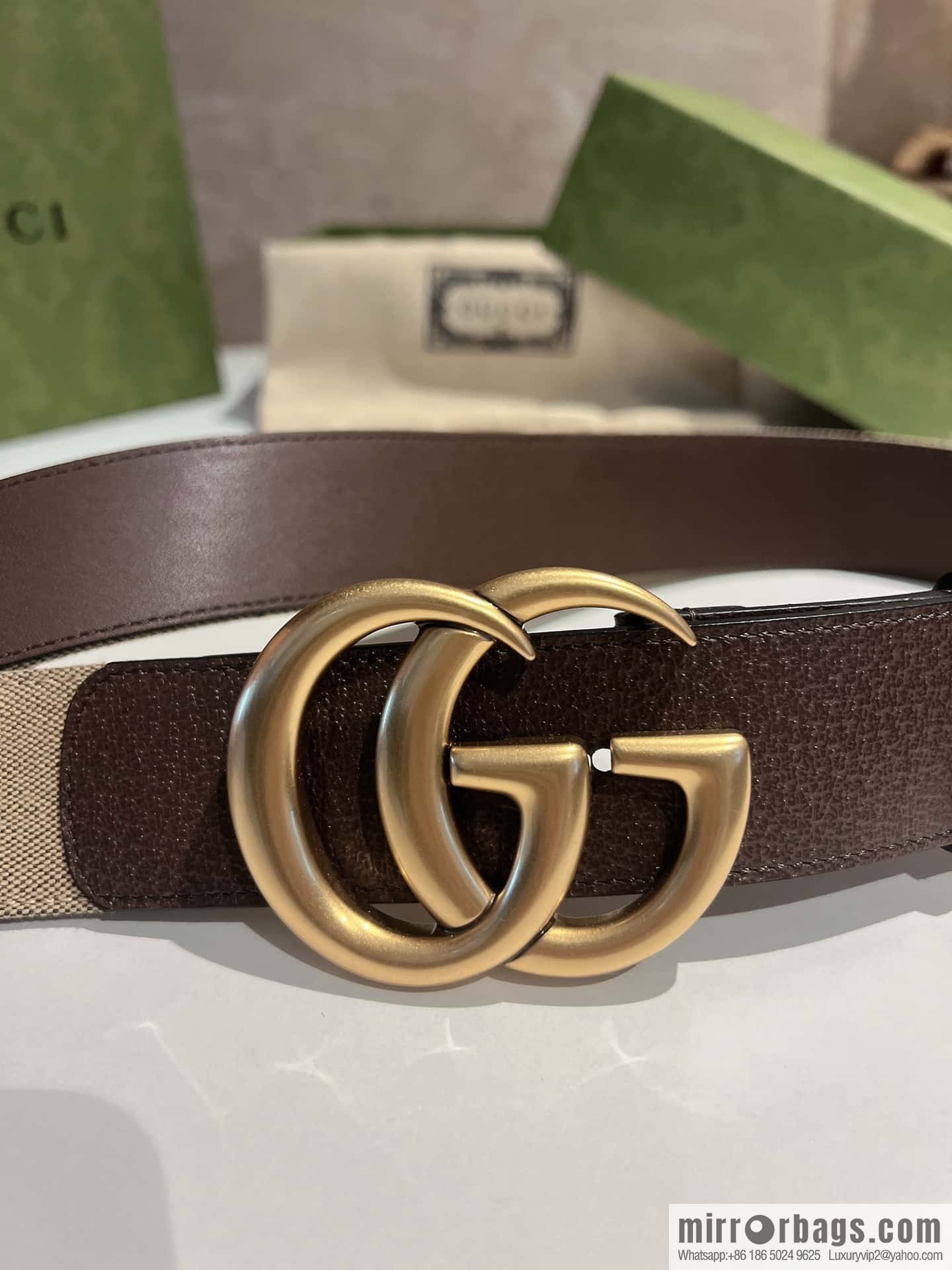 GUCCI Gucci, double G letter interwoven pattern buckle wide version belt 4cm wide