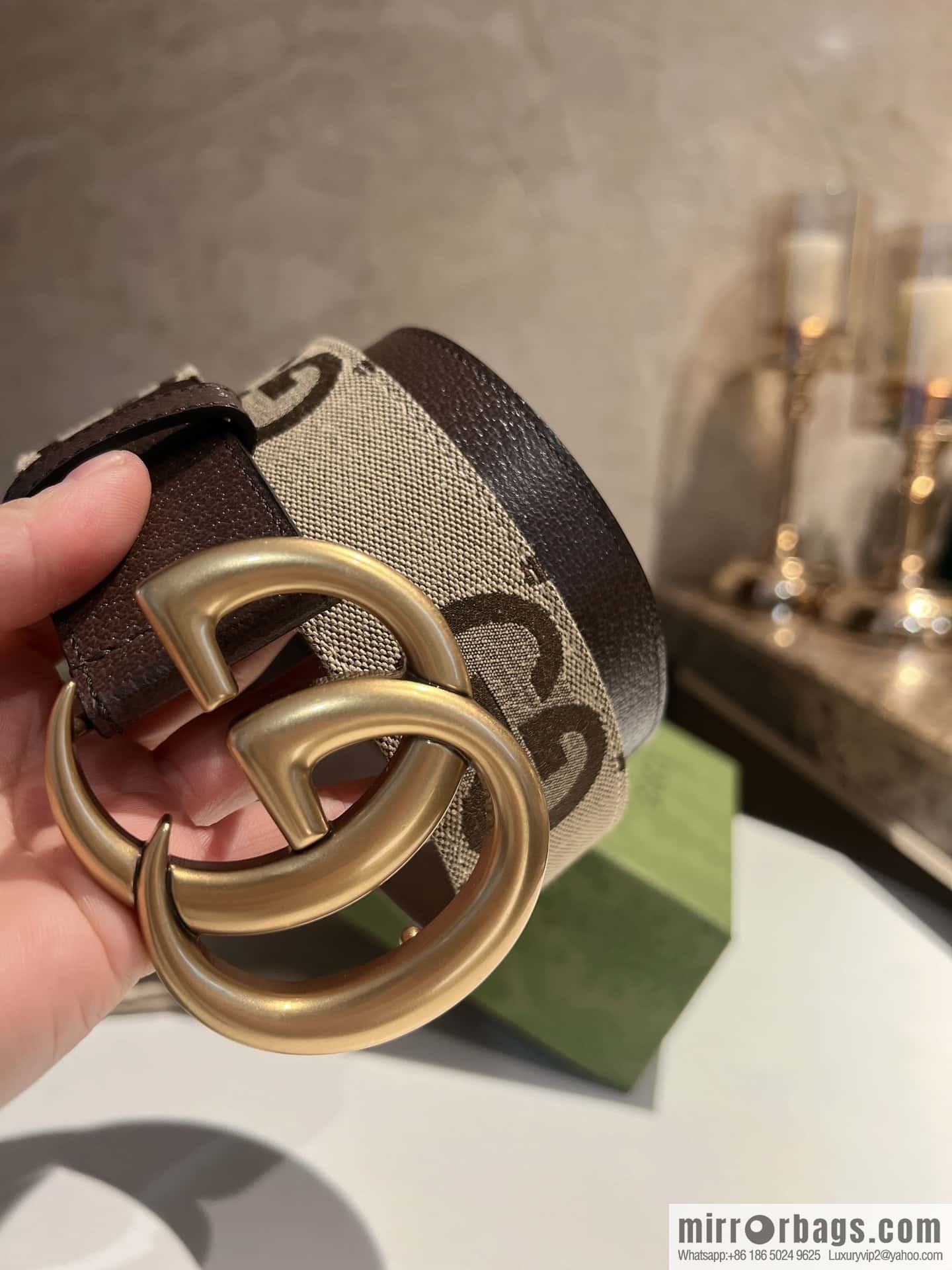 GUCCI Gucci, double G letter interwoven pattern buckle wide version belt 4cm wide