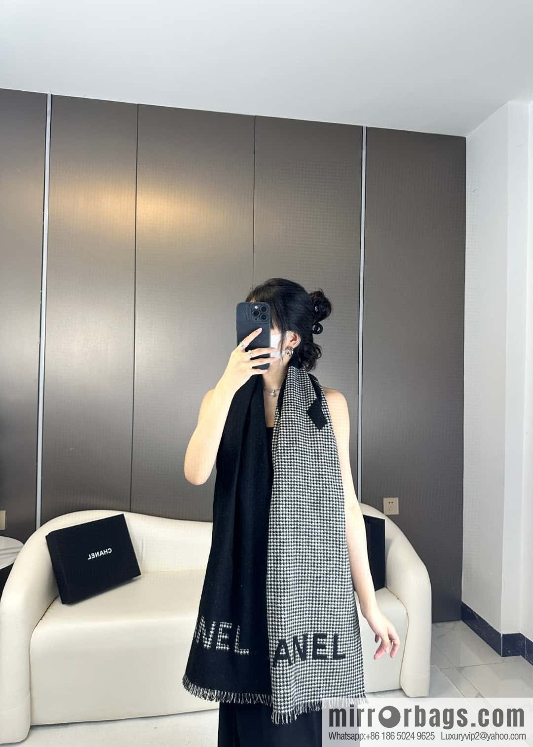 CHANEL Grandma Xiang tail order new 23B thousand bird grid color matching cashmere scarf