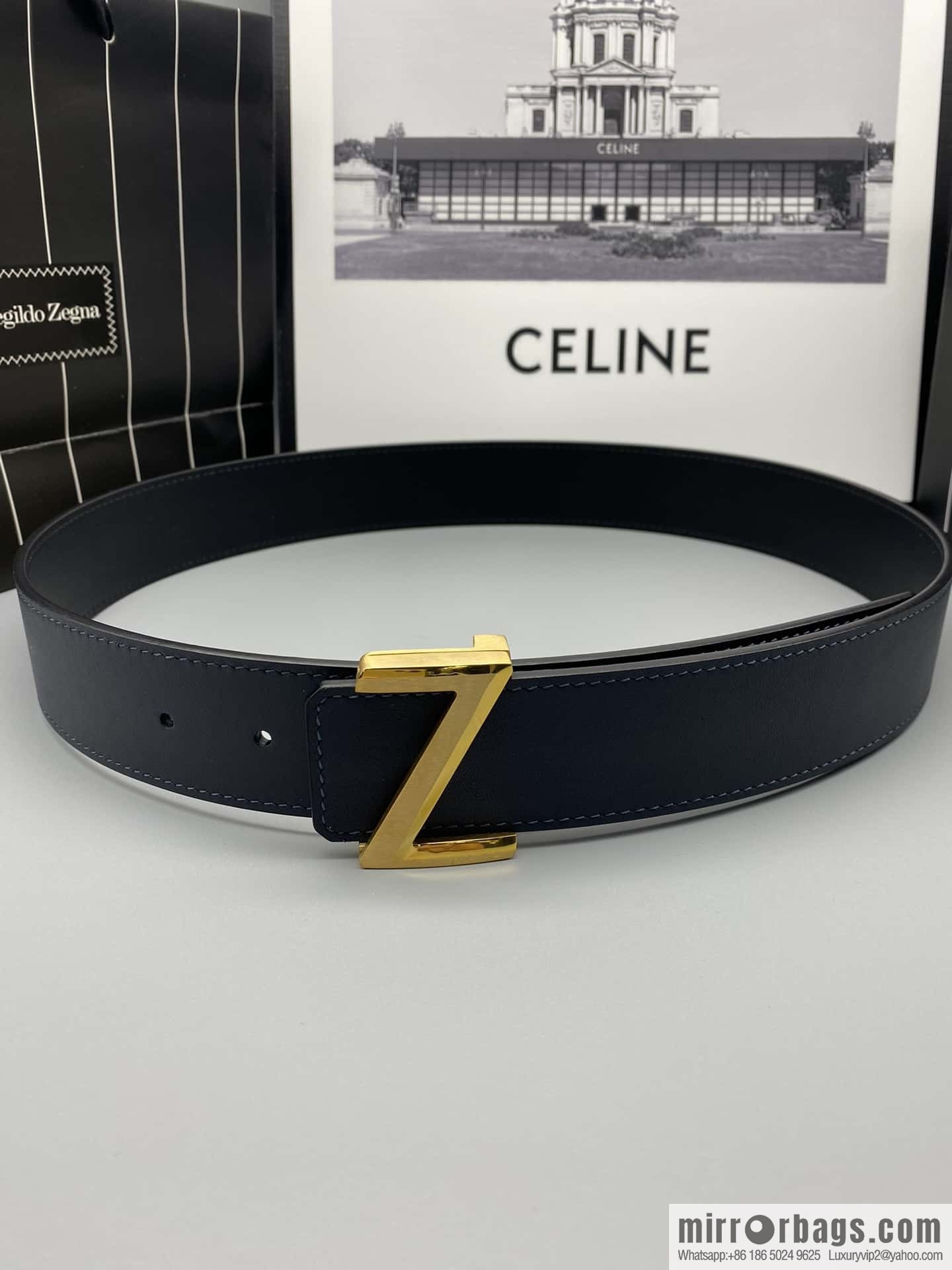 ZEGNA Zegna, stainless steel hardware Z push buckle, double-sided cowhide belt 4.0CM