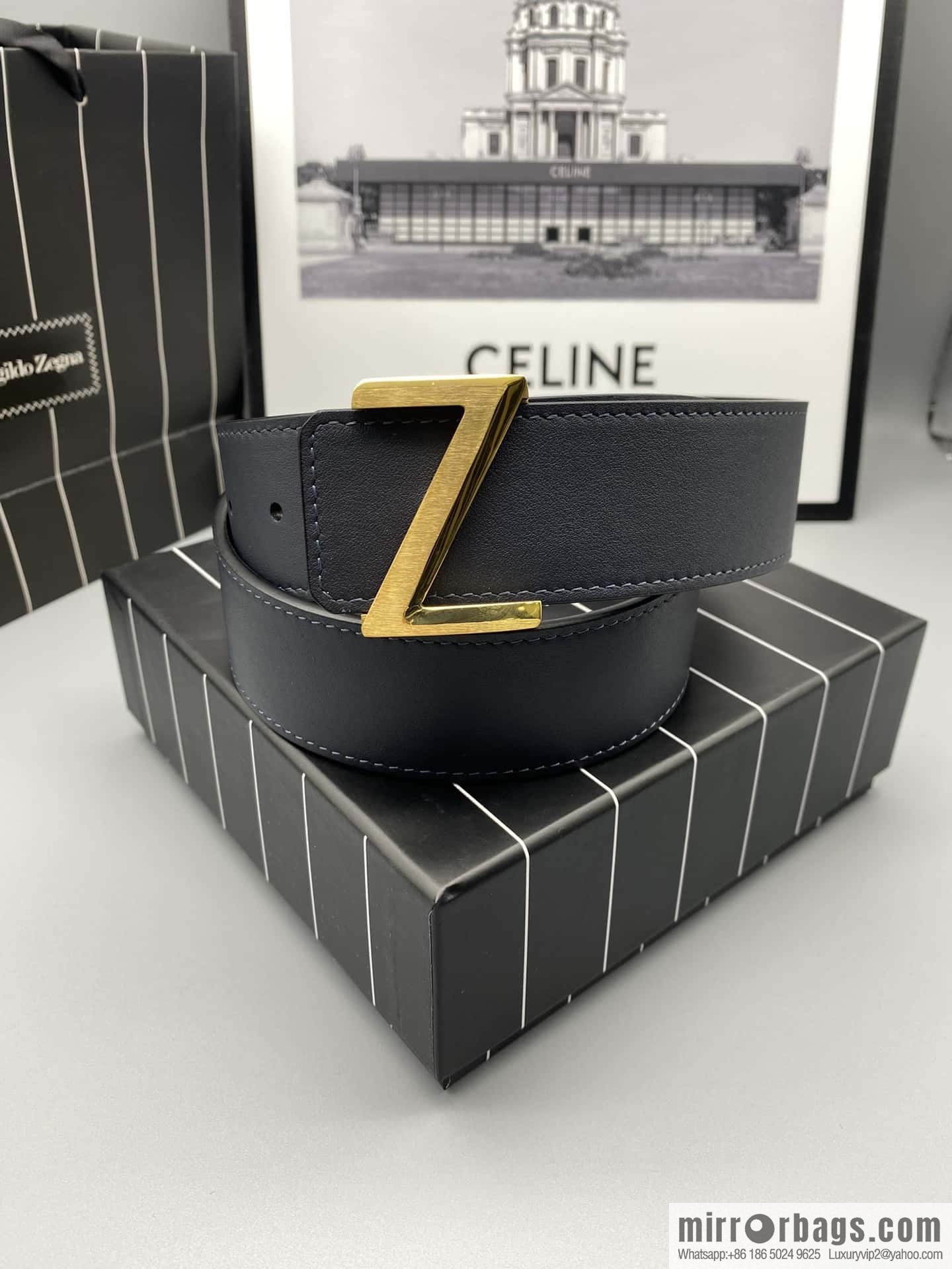 ZEGNA Zegna, stainless steel hardware Z push buckle, double-sided cowhide belt 4.0CM