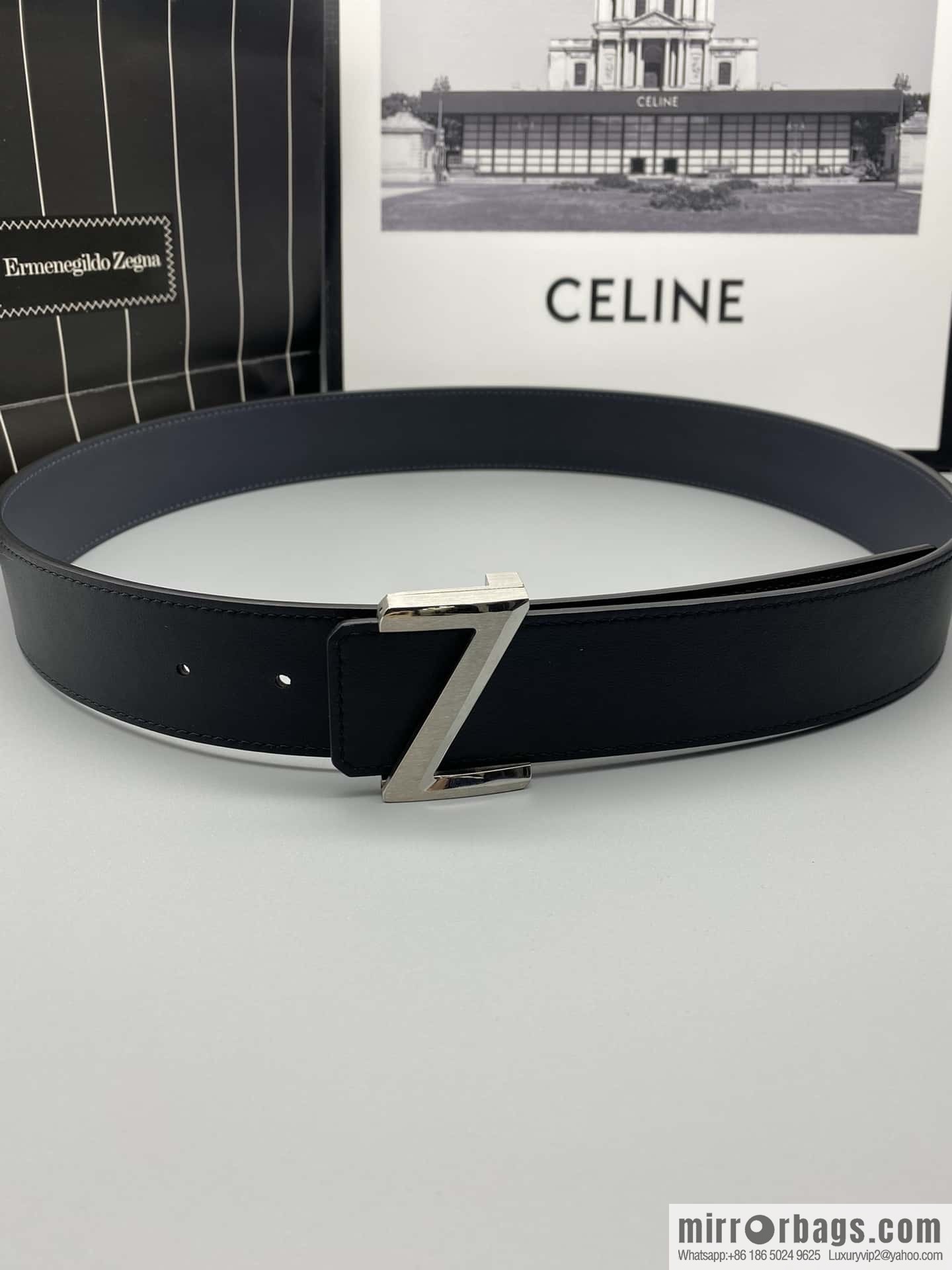ZEGNA Zegna, stainless steel hardware Z push buckle, double-sided cowhide belt 4.0CM