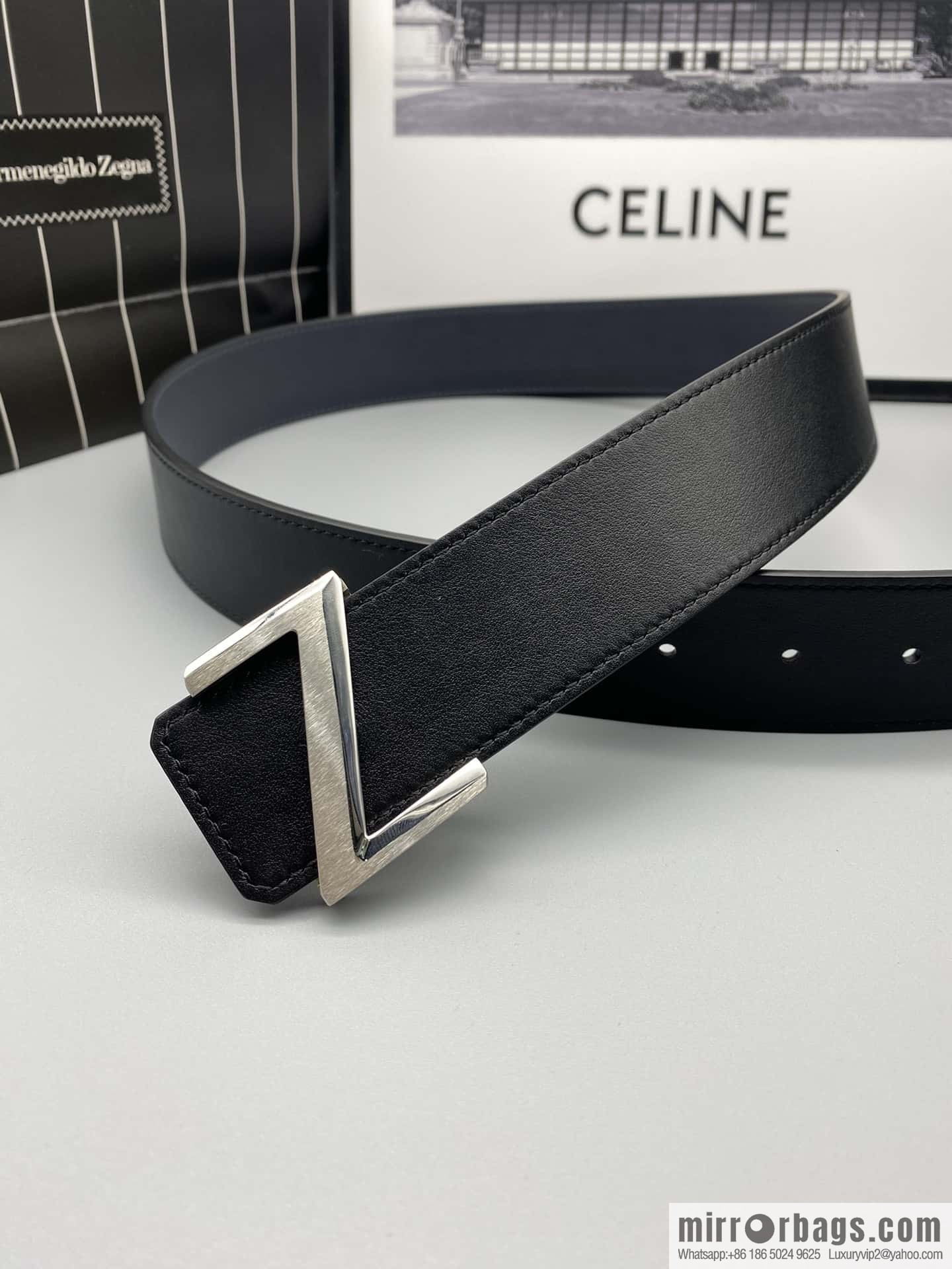 ZEGNA Zegna, stainless steel hardware Z push buckle, double-sided cowhide belt 4.0CM