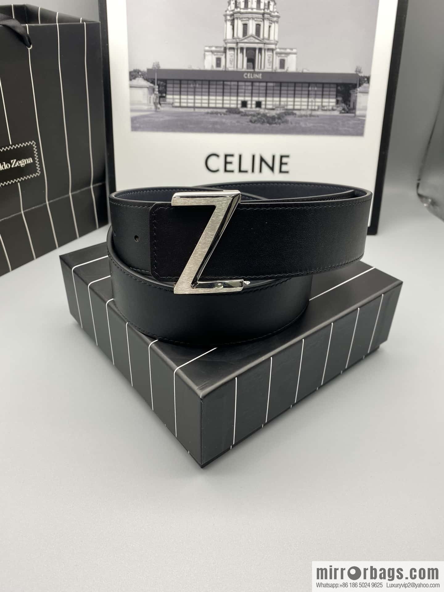 ZEGNA Zegna, stainless steel hardware Z push buckle, double-sided cowhide belt 4.0CM
