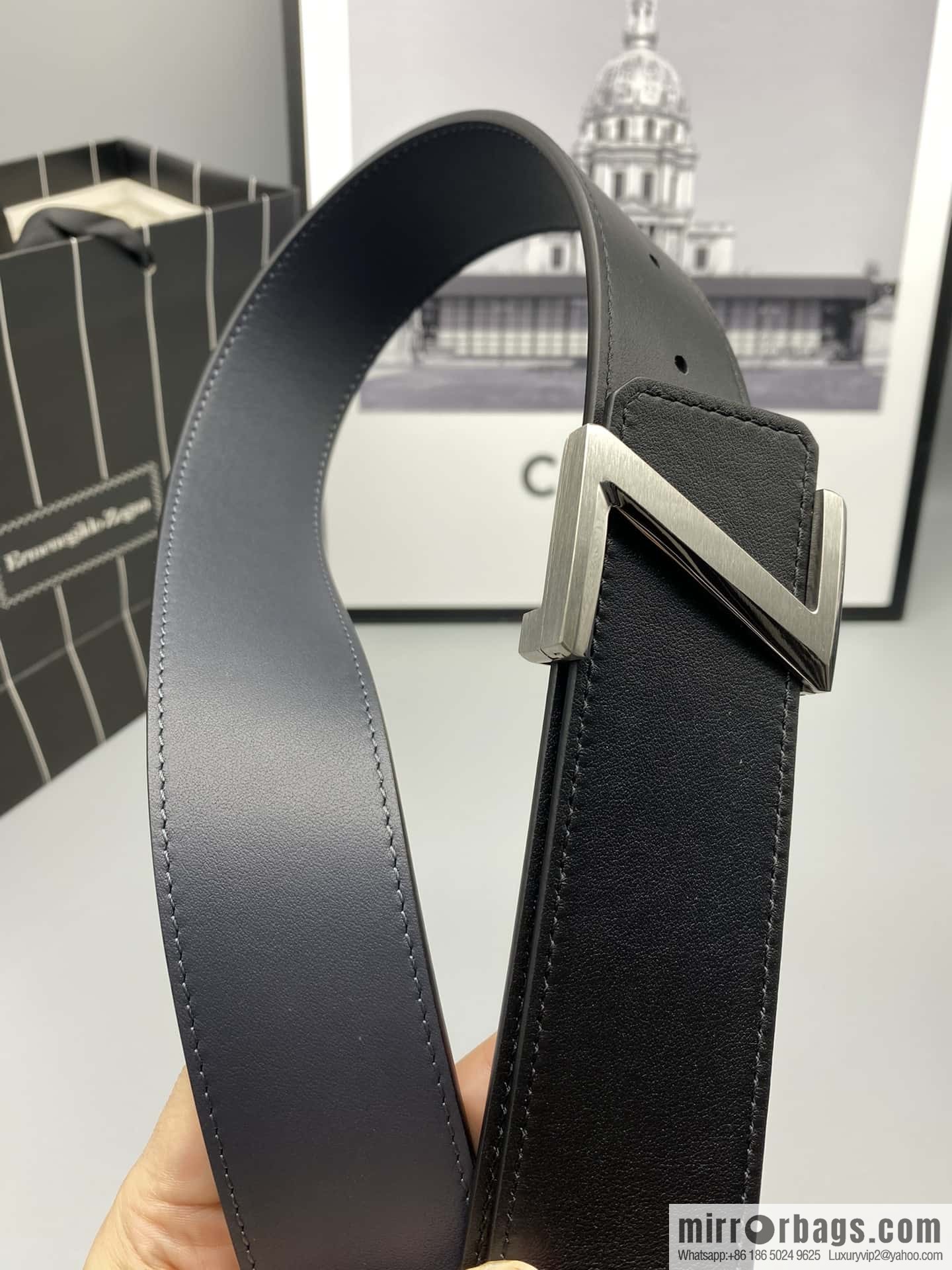 ZEGNA Zegna, stainless steel hardware Z push buckle, double-sided cowhide belt 4.0CM