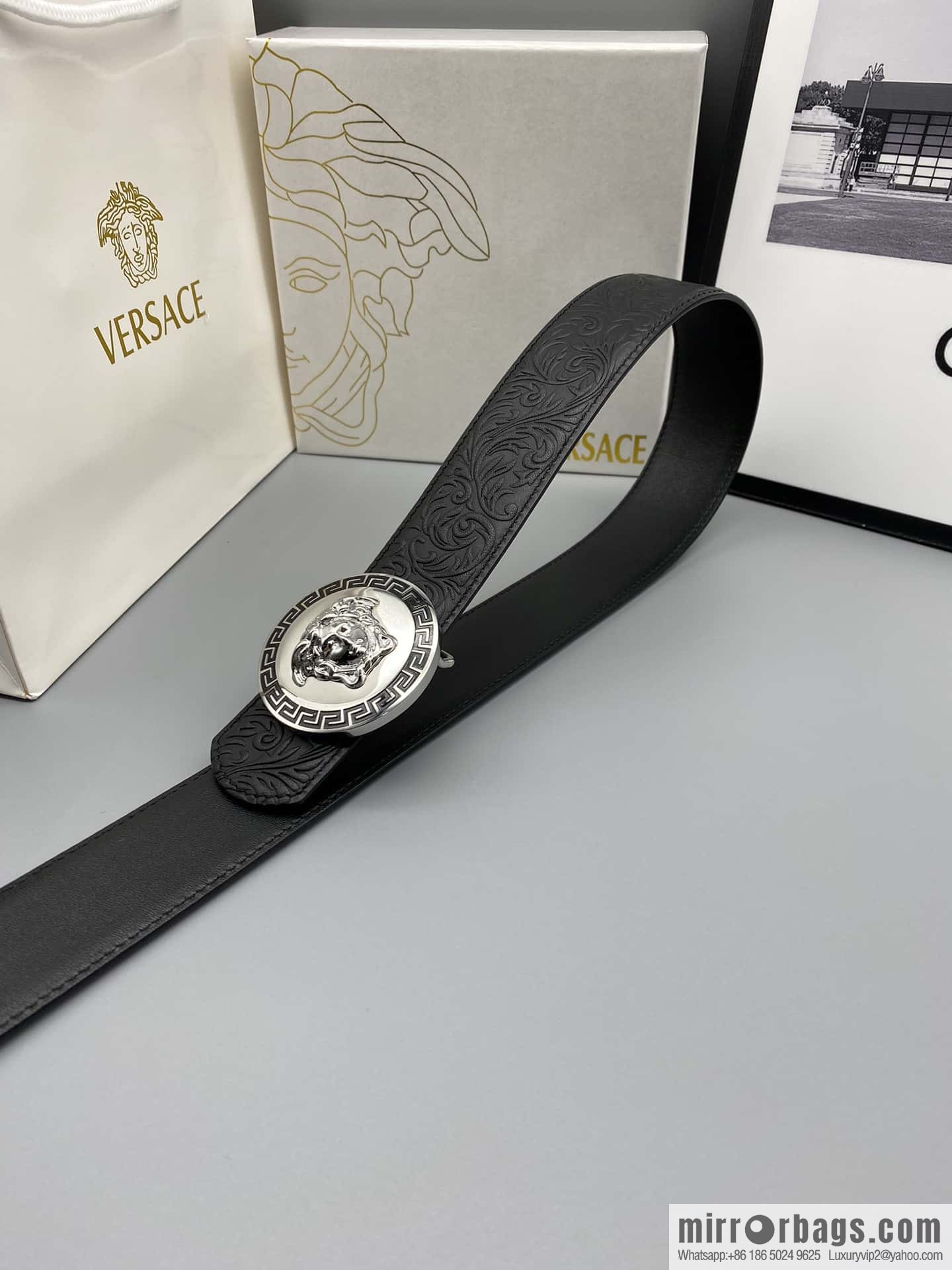 VERSACE Versace, Men's Black Cowhide Medusa Logo Belt 3.8CM