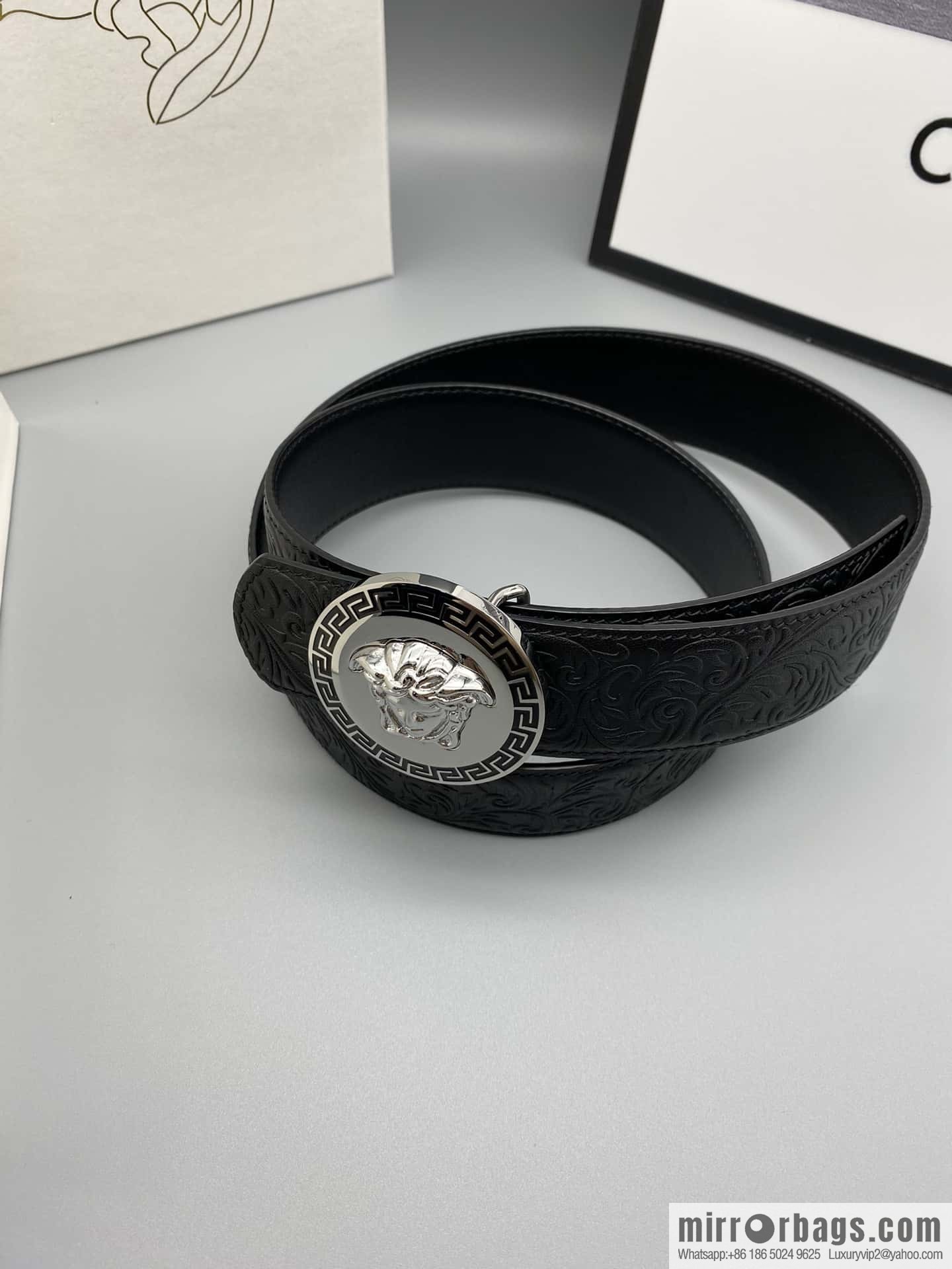 VERSACE Versace, Men's Black Cowhide Medusa Logo Belt 3.8CM