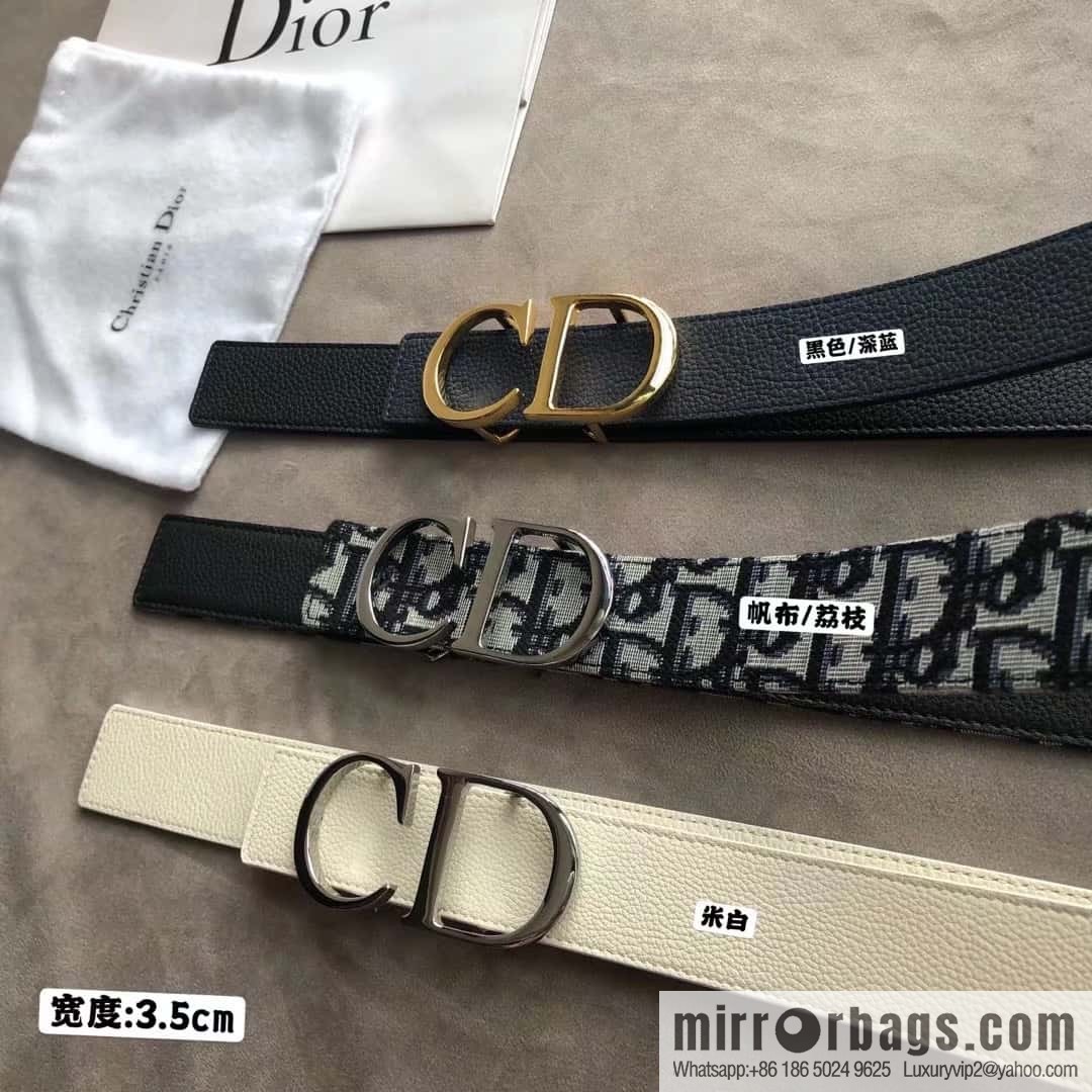 DIOR OBLIQUE printed with black cowhide lychee double-sided external 3.5CM belt