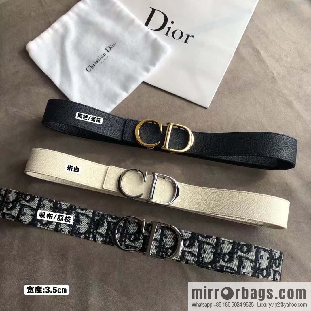 DIOR OBLIQUE printed with black cowhide lychee double-sided external 3.5CM belt