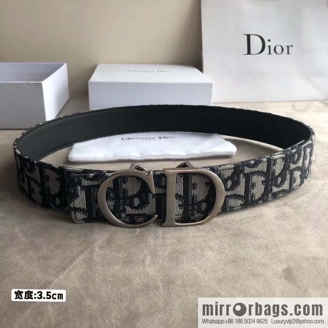 DIOR OBLIQUE printed with black cowhide lychee double-sided external 3.5CM belt