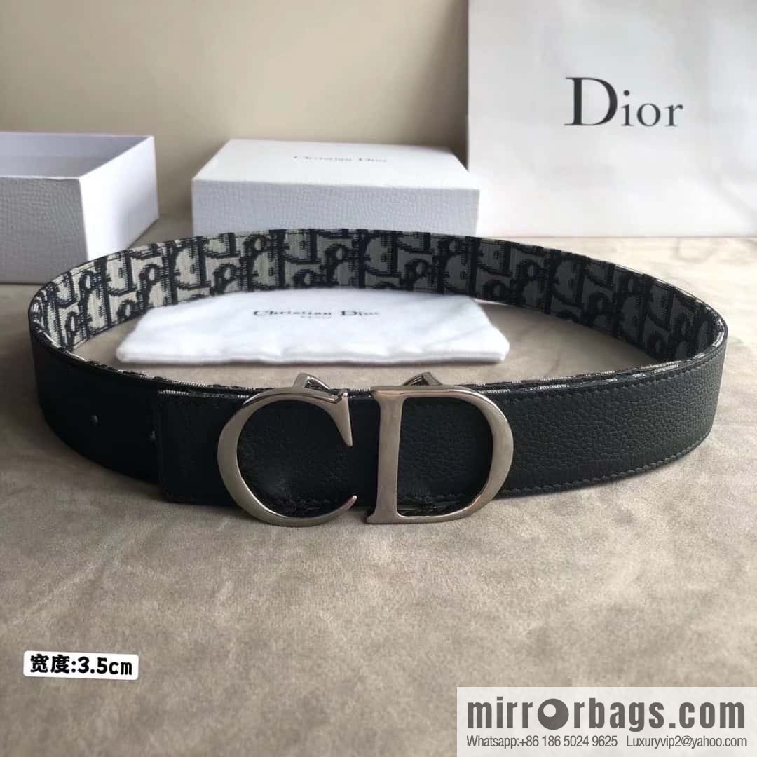 DIOR OBLIQUE printed with black cowhide lychee double-sided external 3.5CM belt