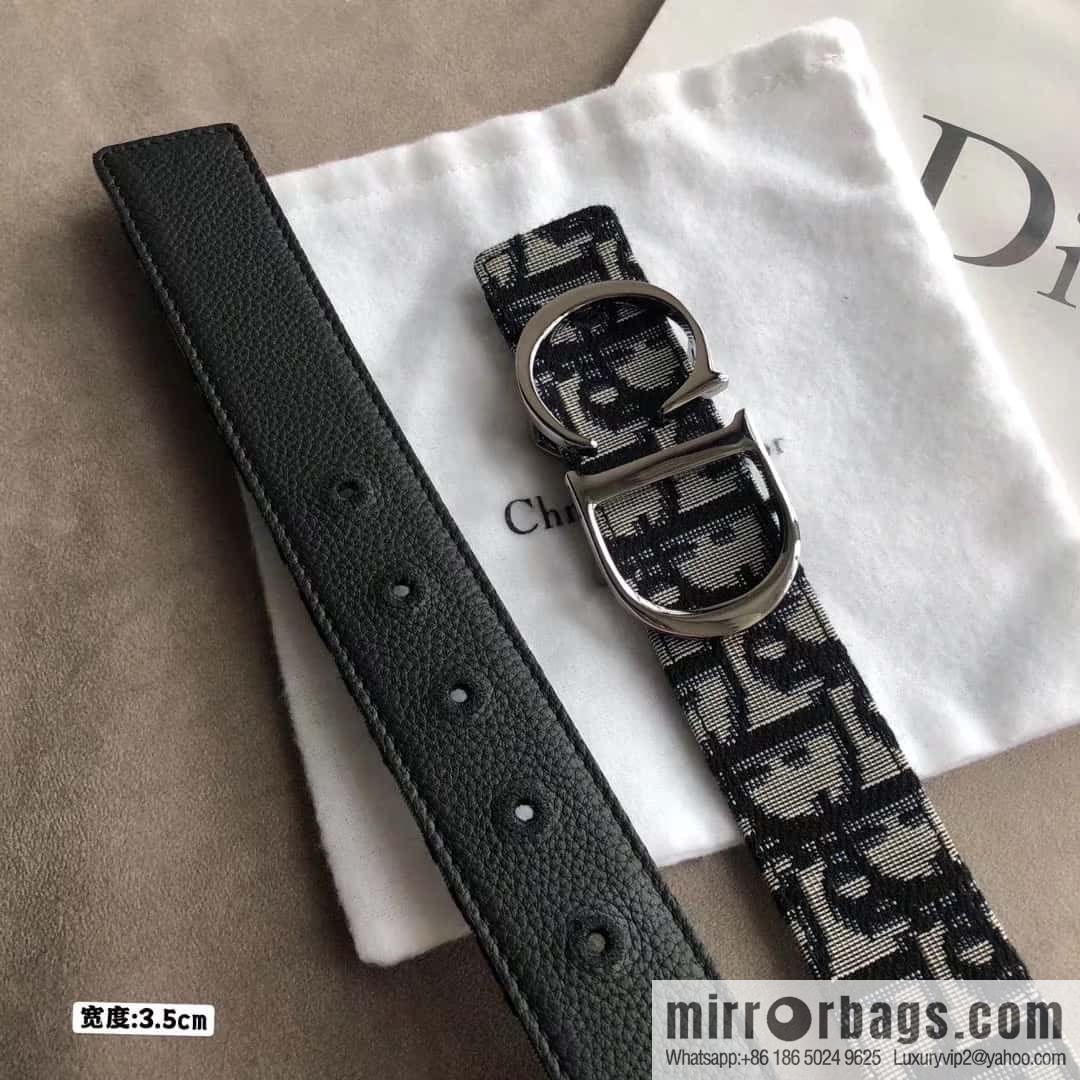 DIOR OBLIQUE printed with black cowhide lychee double-sided external 3.5CM belt