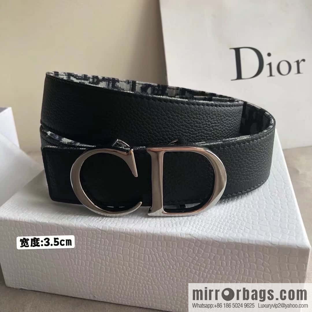 DIOR OBLIQUE printed with black cowhide lychee double-sided external 3.5CM belt