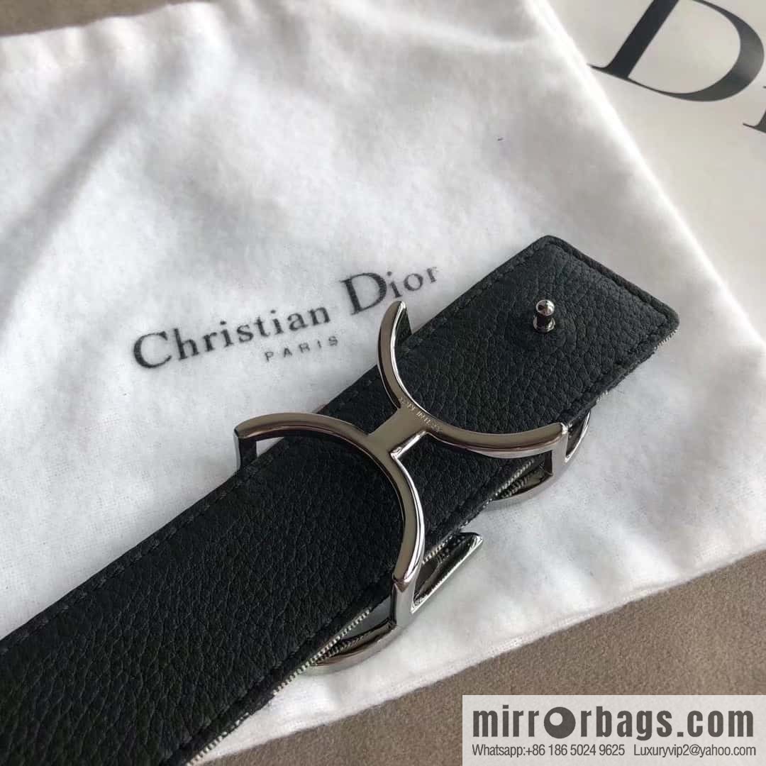 DIOR OBLIQUE printed with black cowhide lychee double-sided external 3.5CM belt