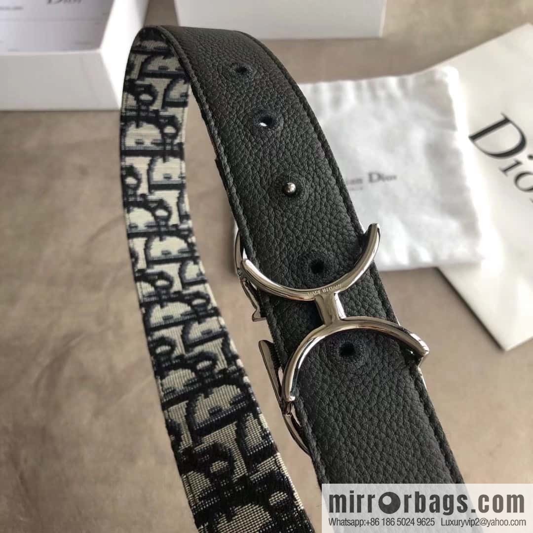 DIOR OBLIQUE printed with black cowhide lychee double-sided external 3.5CM belt