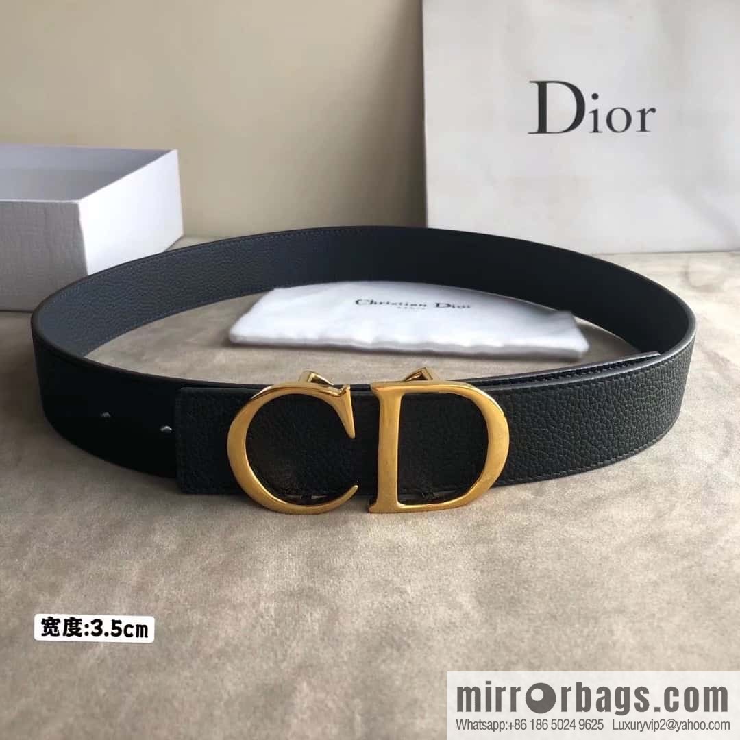 DIOR OBLIQUE printed with black cowhide lychee double-sided external 3.5CM belt