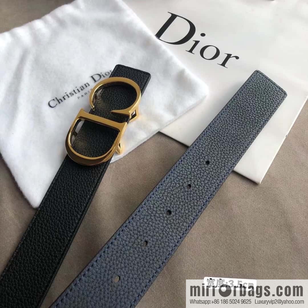 DIOR OBLIQUE printed with black cowhide lychee double-sided external 3.5CM belt