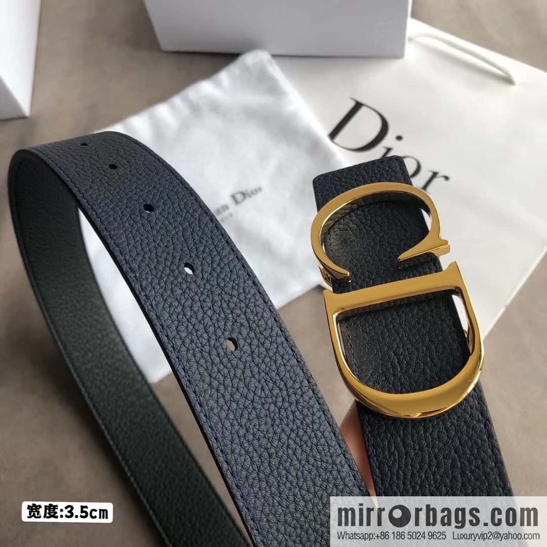 DIOR OBLIQUE printed with black cowhide lychee double-sided external 3.5CM belt