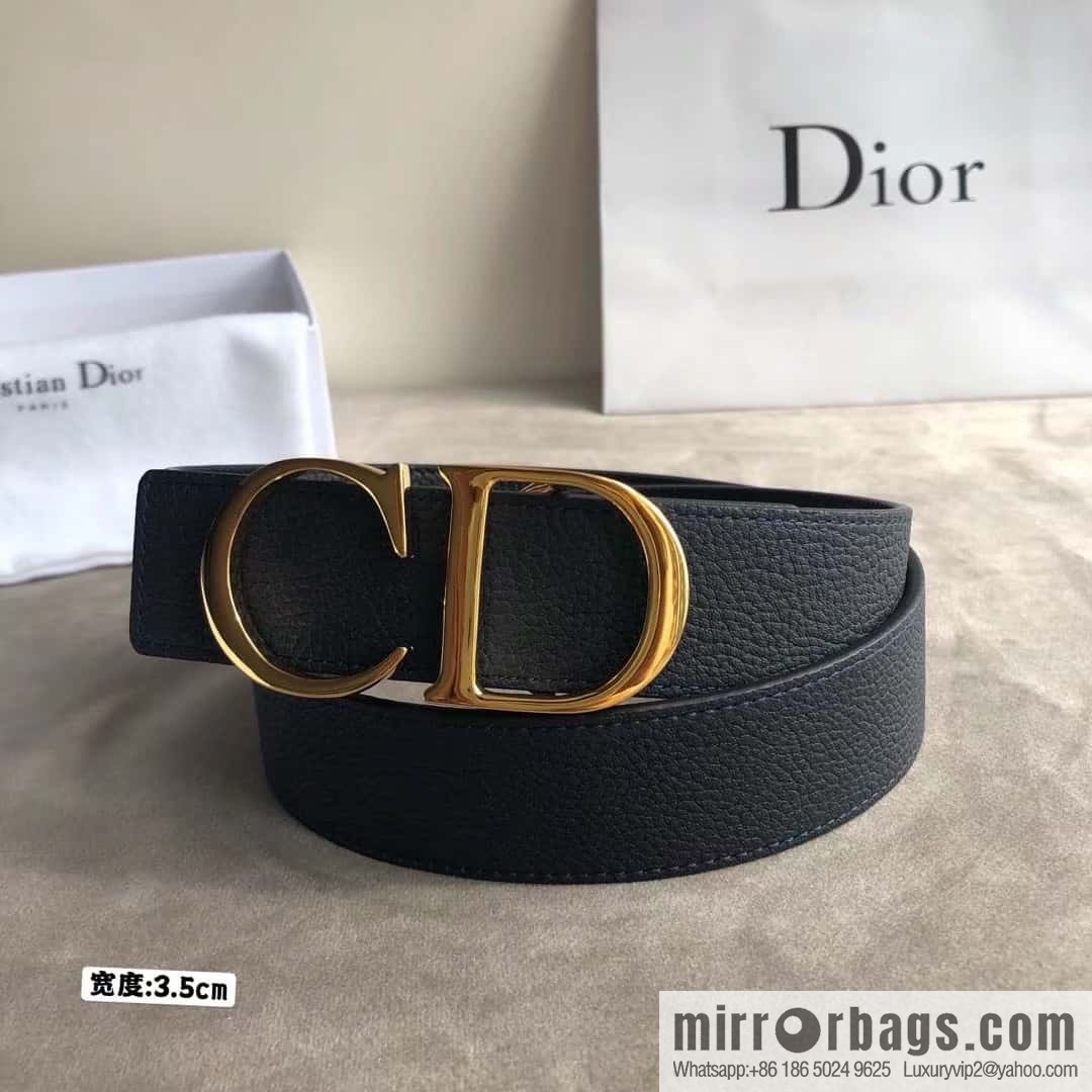 DIOR OBLIQUE printed with black cowhide lychee double-sided external 3.5CM belt