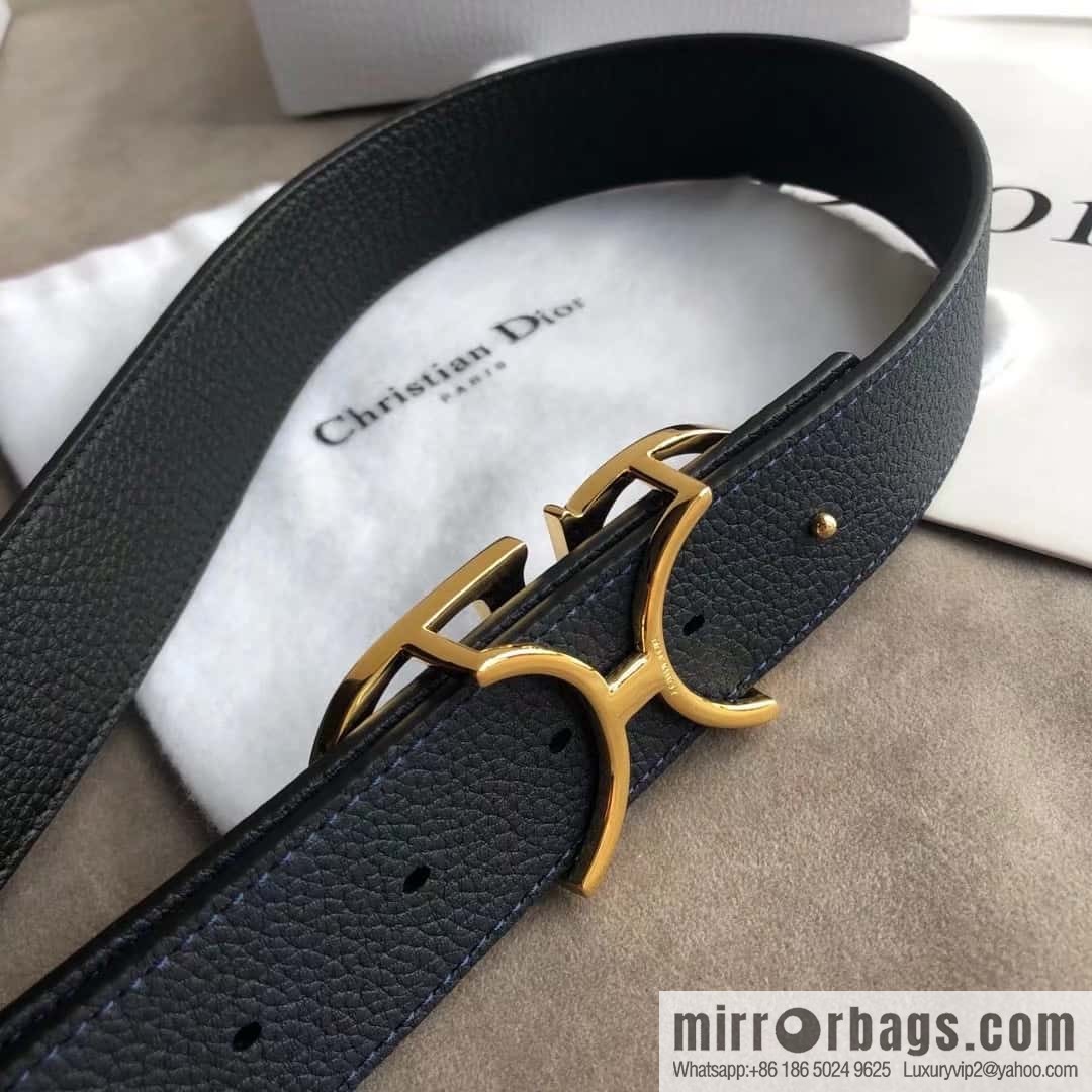 DIOR OBLIQUE printed with black cowhide lychee double-sided external 3.5CM belt
