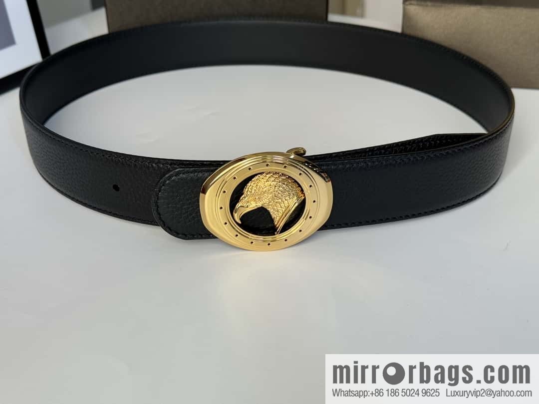 Stefano Ricci Stephen, Stainless Steel Eagle Head Buckle 3.8cm Double Sided Top Cowhide Litchi Pattern Belt